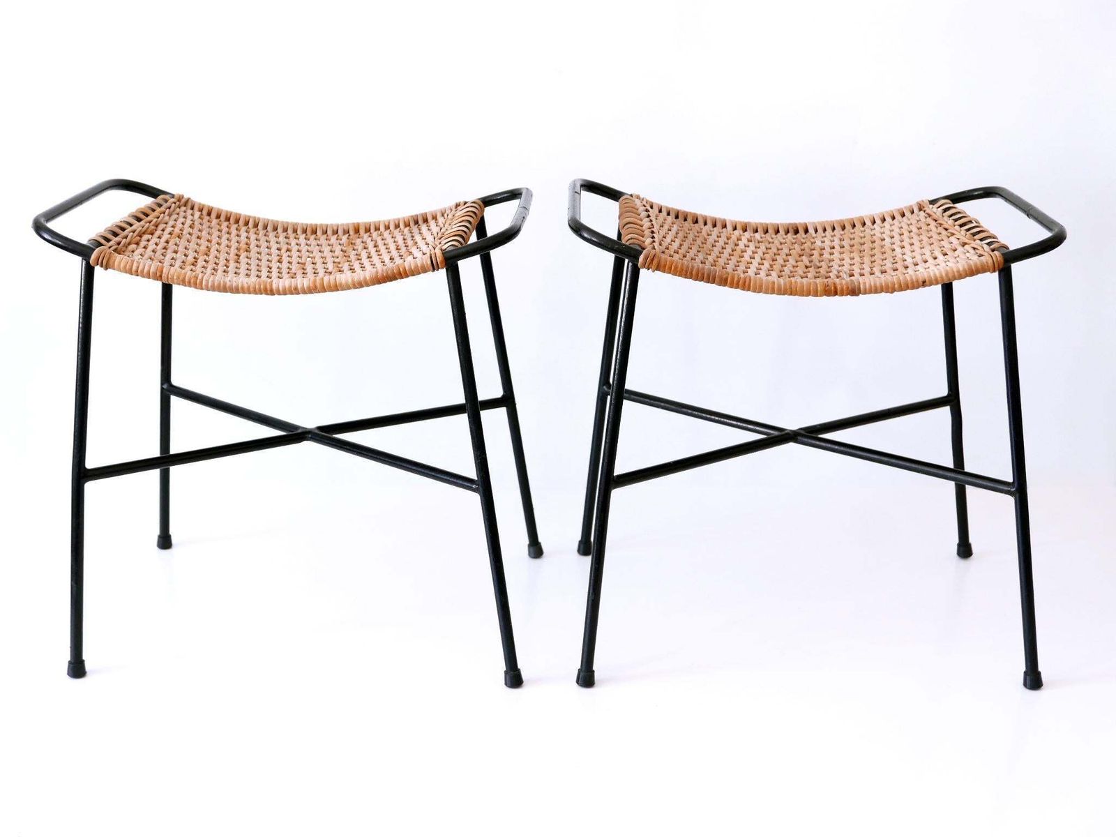 Set Of Two Lovely Mid Century Modern Rattan Stools Germany 1960s photo 1386.0