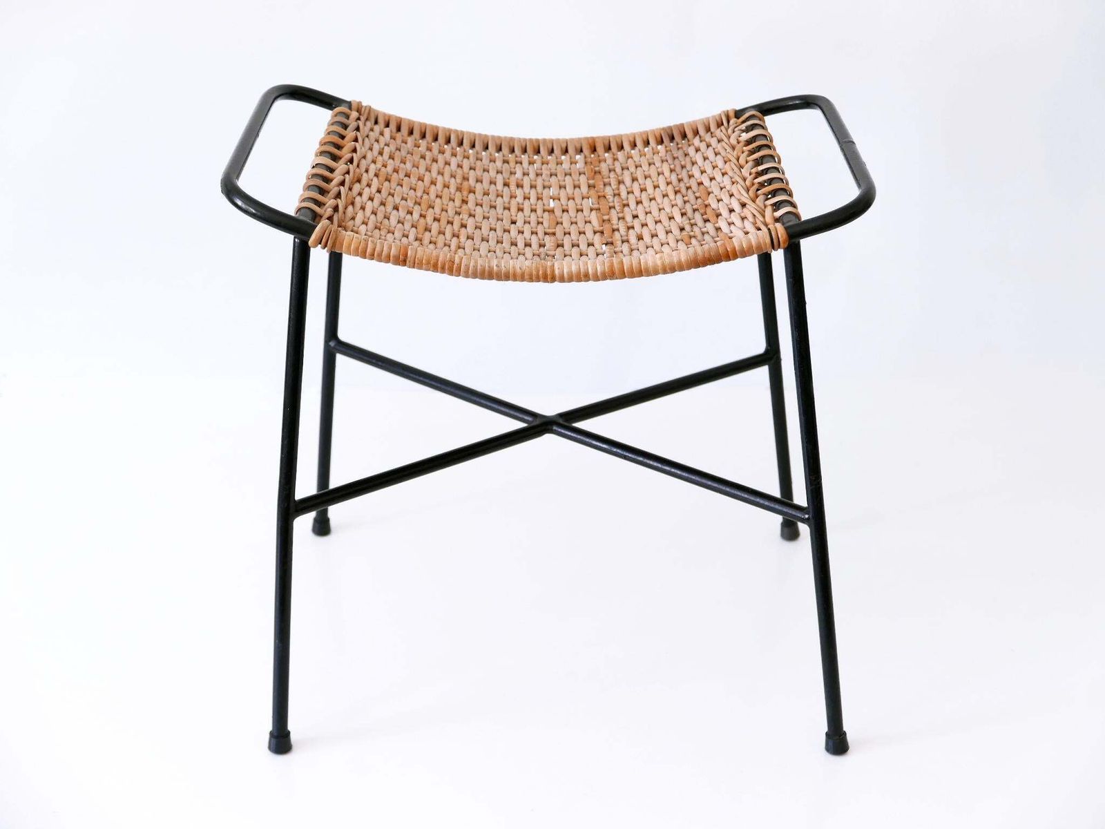 Set Of Two Lovely Mid Century Modern Rattan Stools Germany 1960s photo vintage