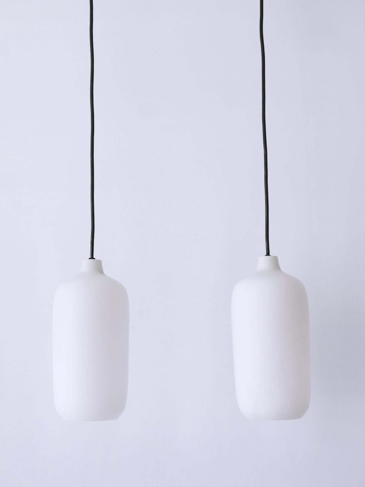 Set Of Two Elegant Scandinavian Opaline Glass Pendant Lamps 1960s photo for sale