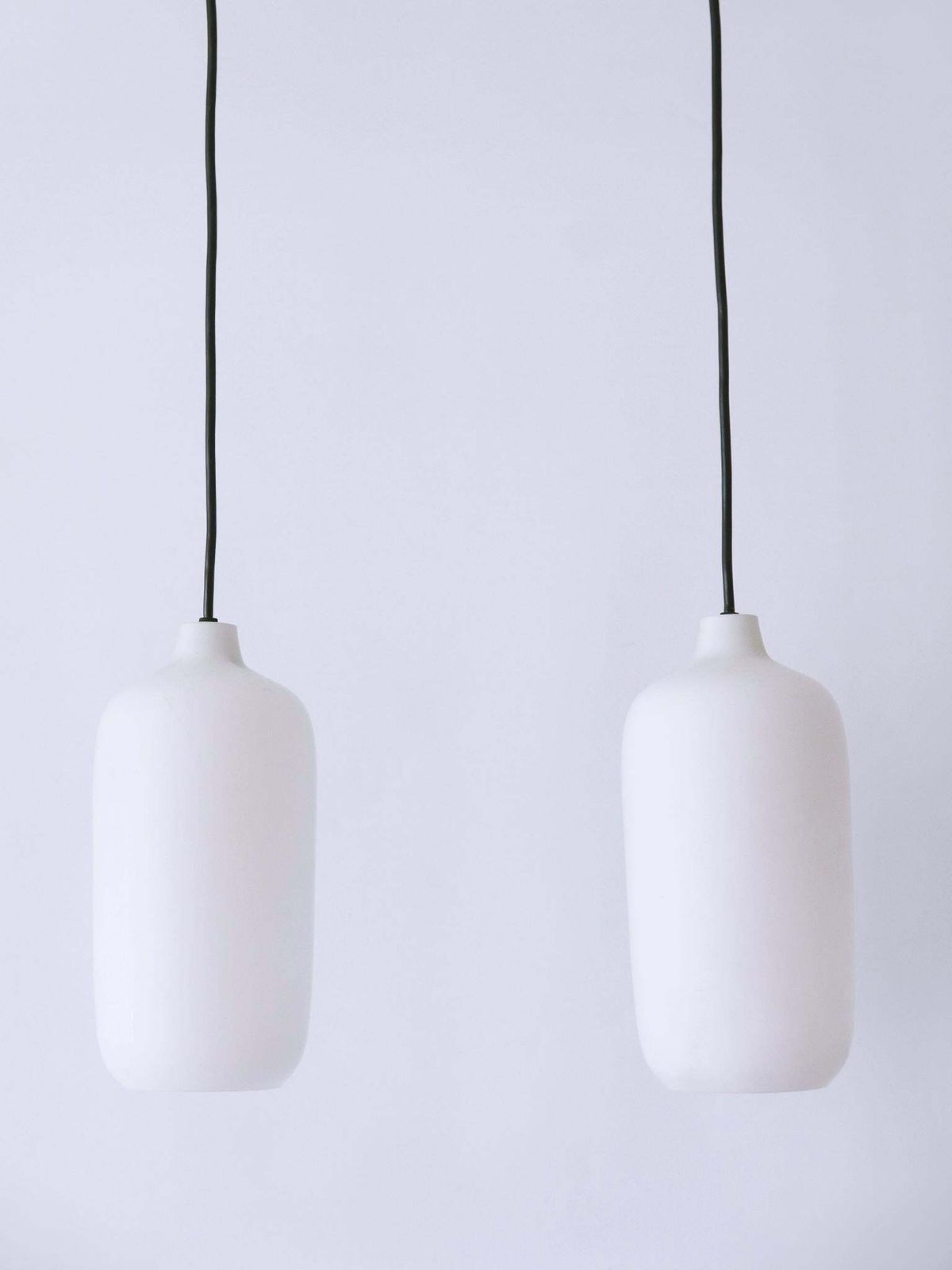 Set Of Two Elegant Scandinavian Opaline Glass Pendant Lamps 1960s photo Lighting