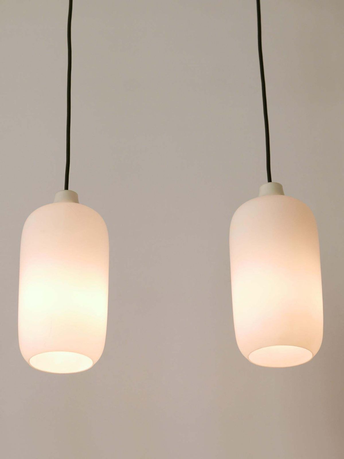 Set Of Two Elegant Scandinavian Opaline Glass Pendant Lamps 1960s photo 1593.0