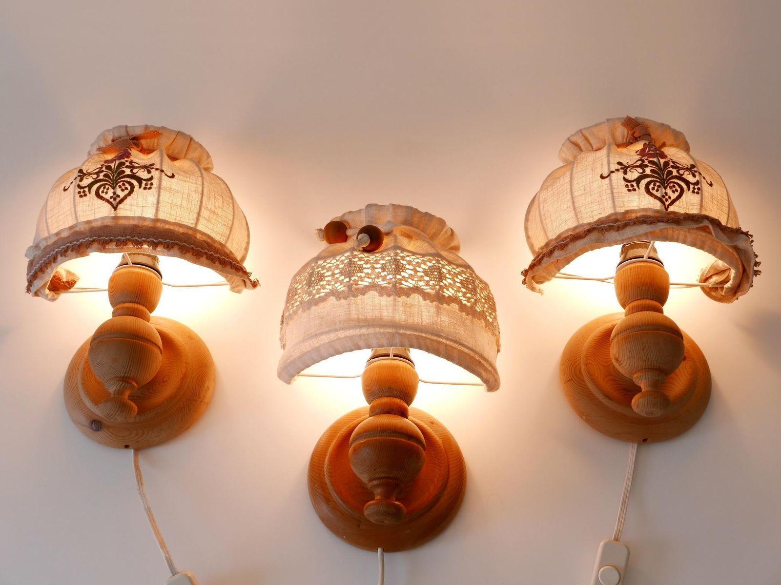 Set Of Three Mid Century Modern Pine Rustic Sconces Or Wall  Lamps Sweden 1960s photo 2921.0
