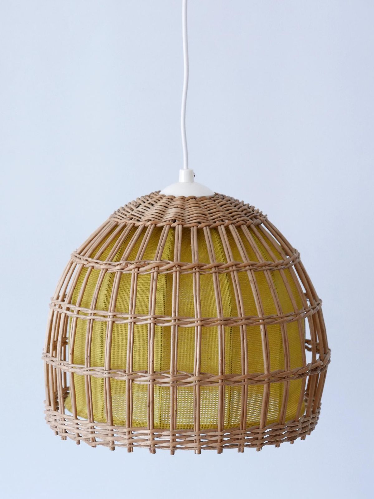 photo for sale Mid Century Modern Rattan Pendant Lamp Or Hanging Light Germany 1960s
