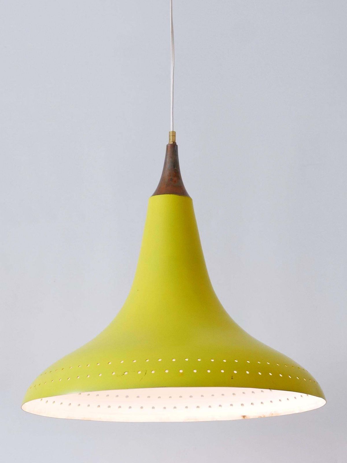 photo vinterior Elegant Mid Century Modern Perforated Aluminium Pendant Lamp Austria 1960s