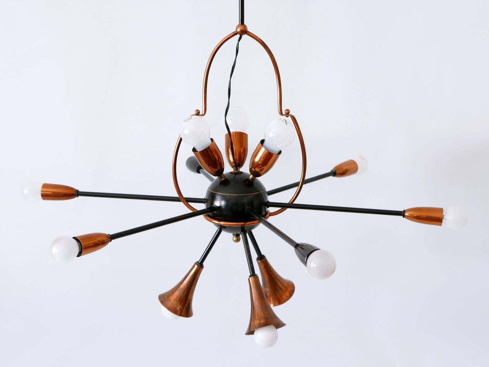photo vinterior Exceptional Twelve Flamed Sputnik Chandelier Or Pendant Lamp Austria 1950s