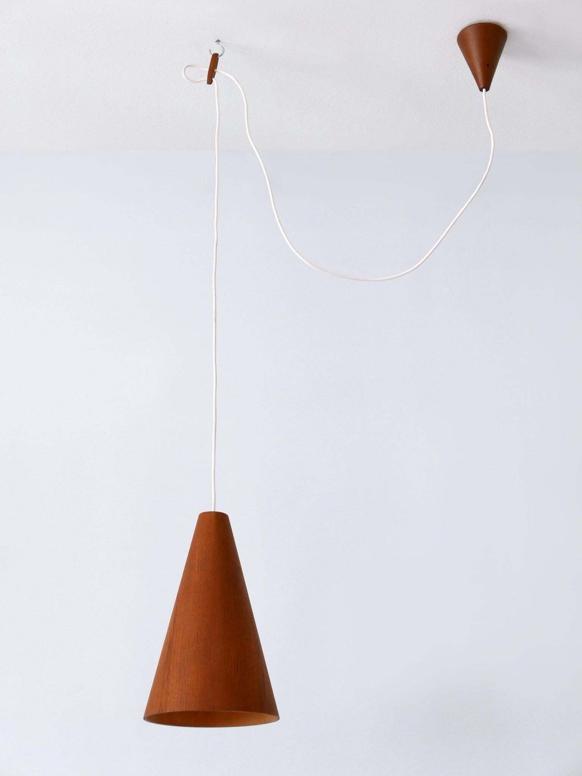 Elegant Mid Century Modern Teak Pendant Lamp Or Hanging Light Scandinavia 1960s photo for sale