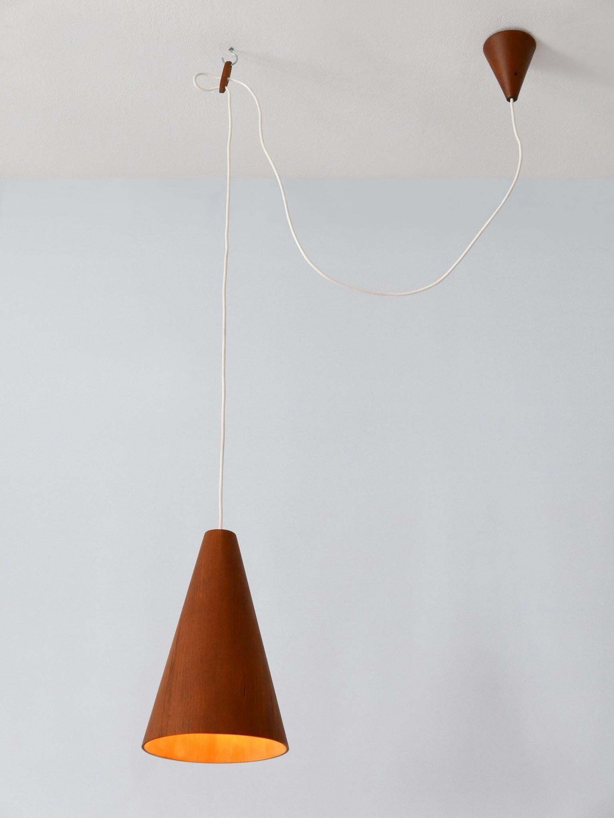 Elegant Mid Century Modern Teak Pendant Lamp Or Hanging Light Scandinavia 1960s photo Lighting