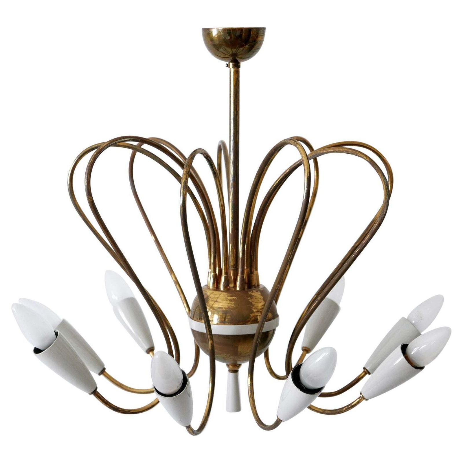Rare Mid Century Modern Nine Flamed Sputnik Chandelier Or Pendant Lamp, 1950s