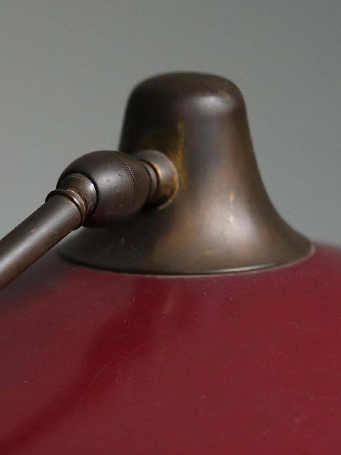 Oscar Torlasco Desk Lamp In Bordeaux Red Metal And Brass For Lumi, Italy, 1950's photo 2963.0