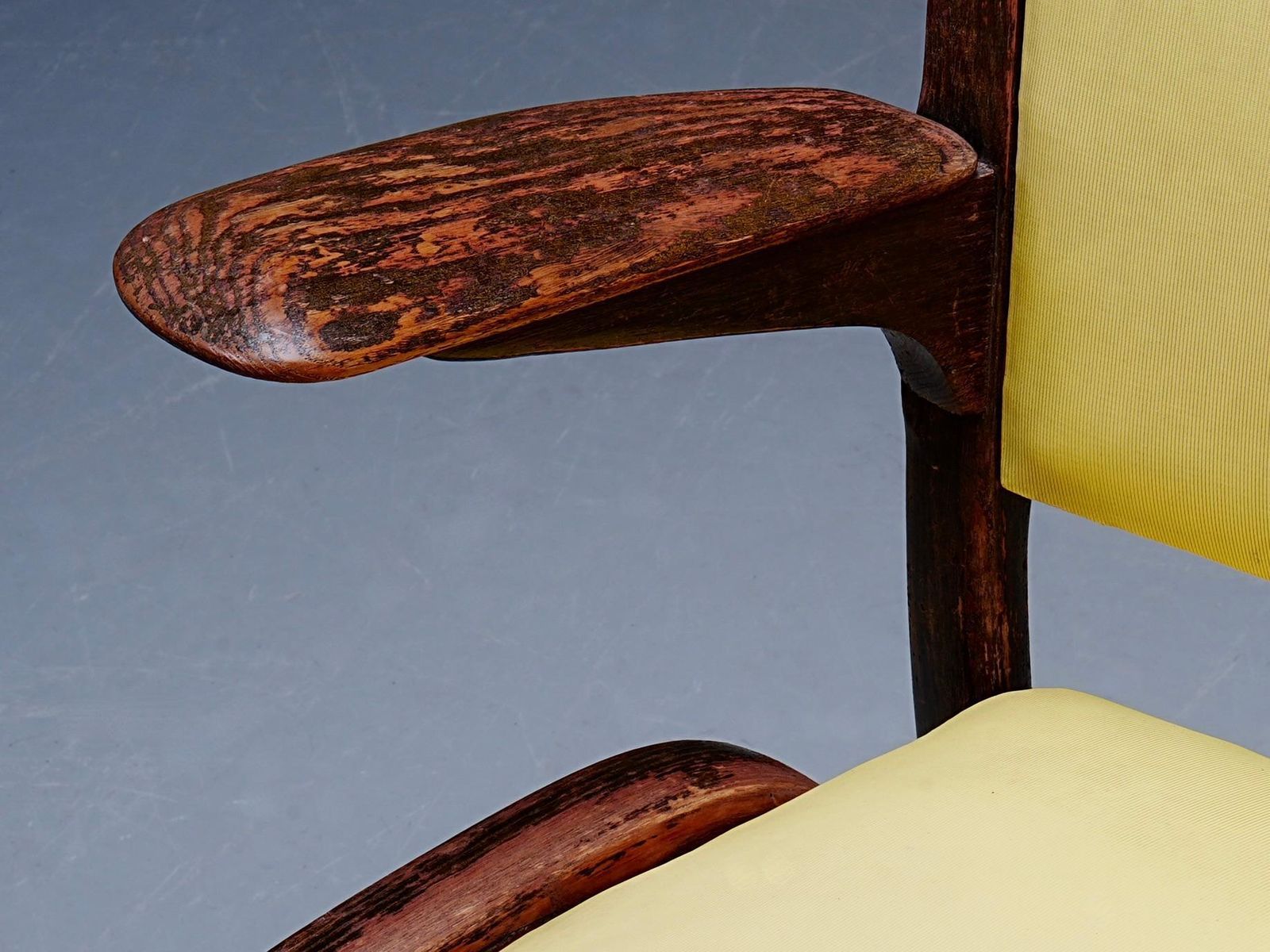 French Chair In Wood And Yellow Upholstery, France, 1950's photo vinterior