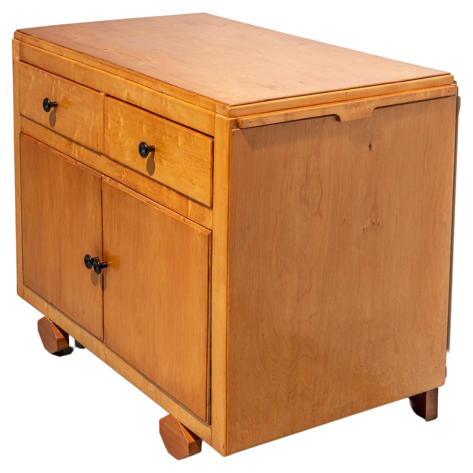 Small French Two Door Cabinet With Extractable Side Leafs In Wood, 1970's