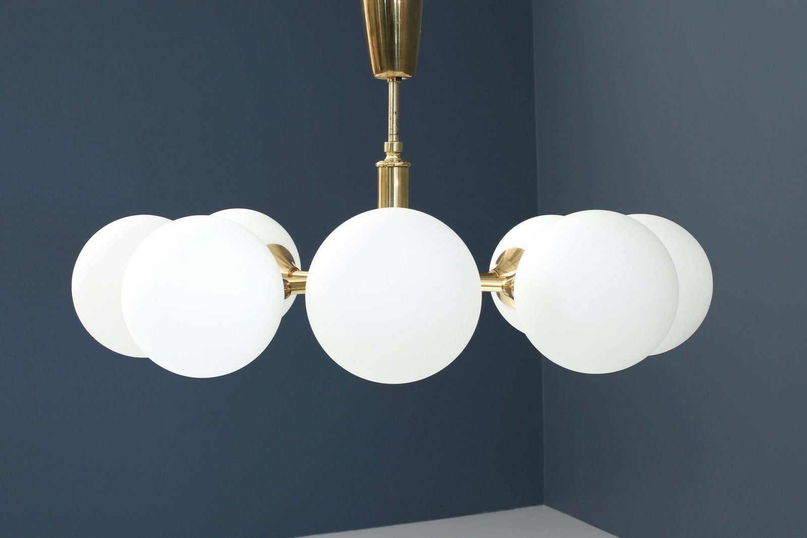 Sputnik In Brass And 8 Opaline Bulbs, Eastern Europe, 1960s photo Lighting