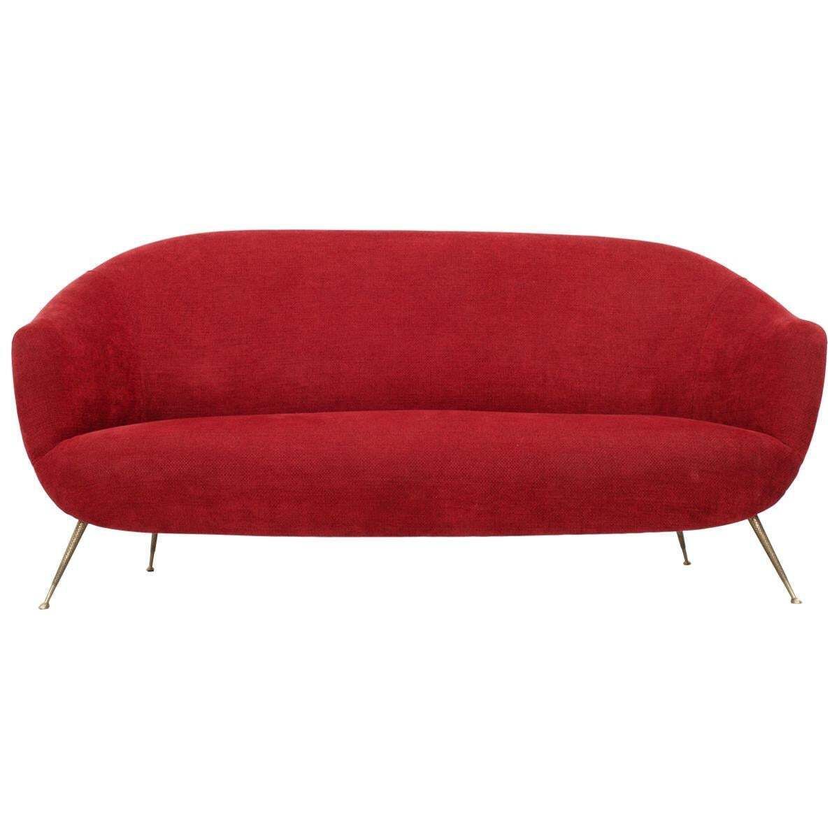 Three Seat Sofa In Brass And Fabric, Italy, 1960s photo furniture