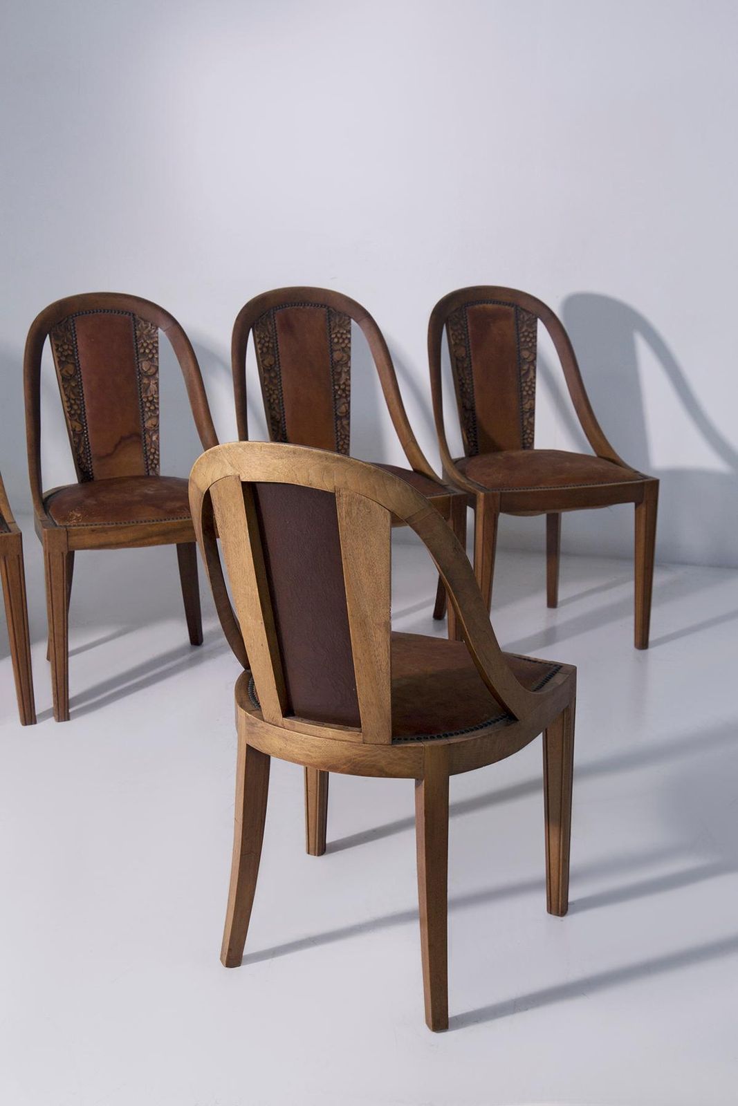4679.0 Set Of Six Art Nouveau Style Chairs With Grape Wood Inlays photo
