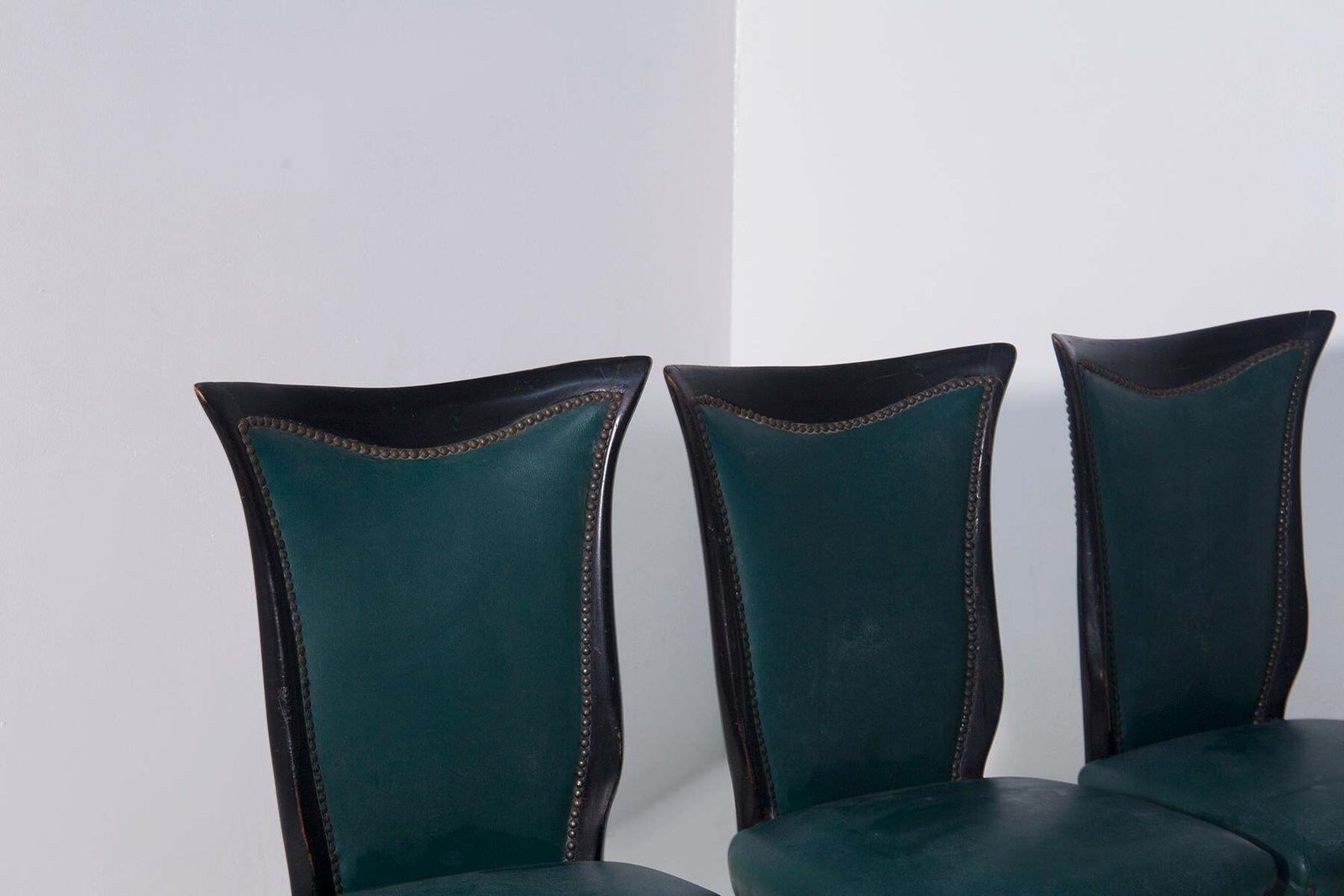 Elegant Set Of Six Italian Made Chairs In Green Leather photo 5200.0