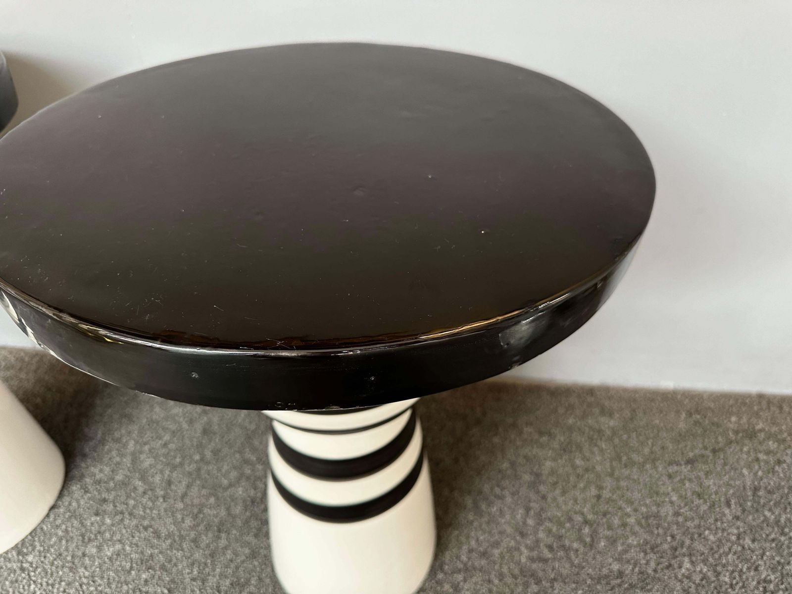 Contemporary Pair Of Black And White Ceramic Stripe Side Tables. Italy photo furniture