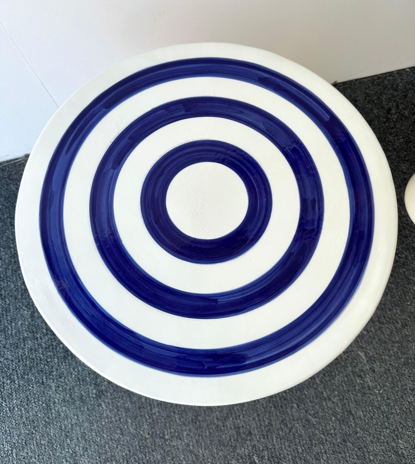 Contemporary Pair Of Blue And White Ceramic Stripe Side Tables. Italy photo vintage