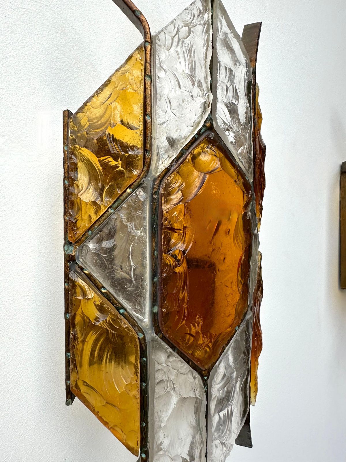 2946.0 Pair Of Hammered Glass Wrought Iron Sconces By Longobard, Italy, 1970s photo