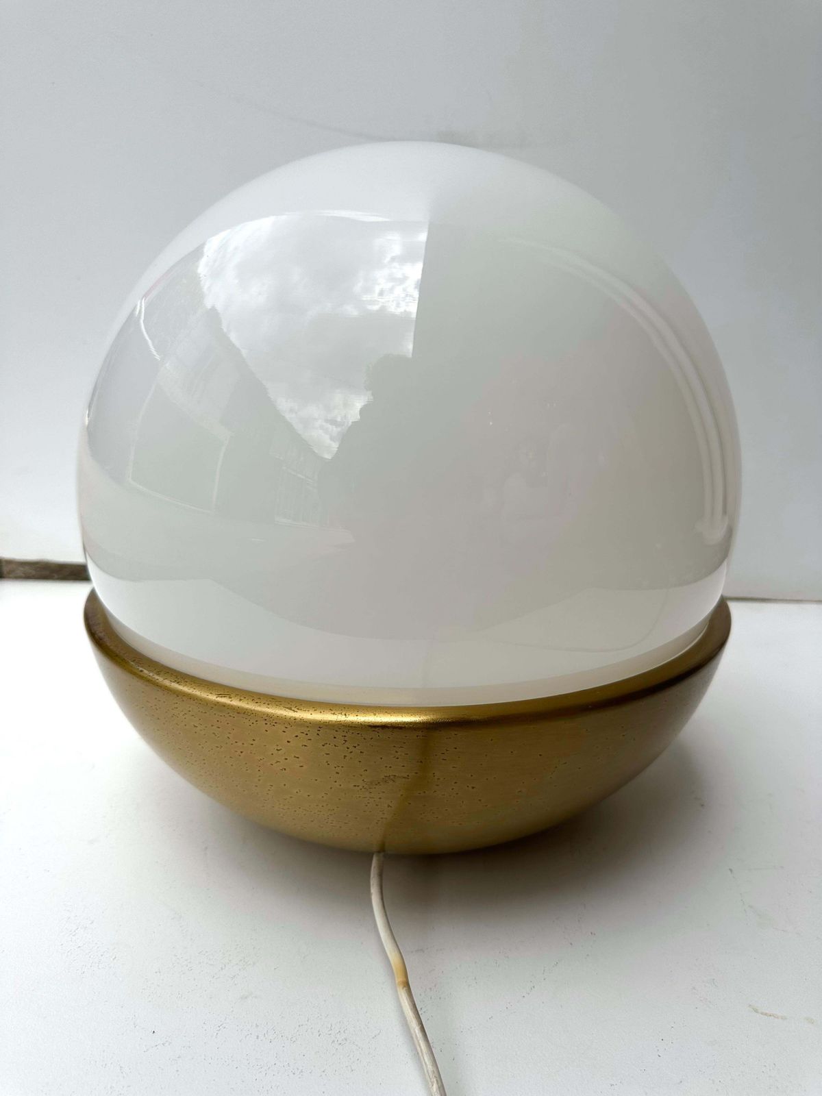 Ball Lamp Brass And Opaline Murano Glass.  Italy, 1970s photo vinterior