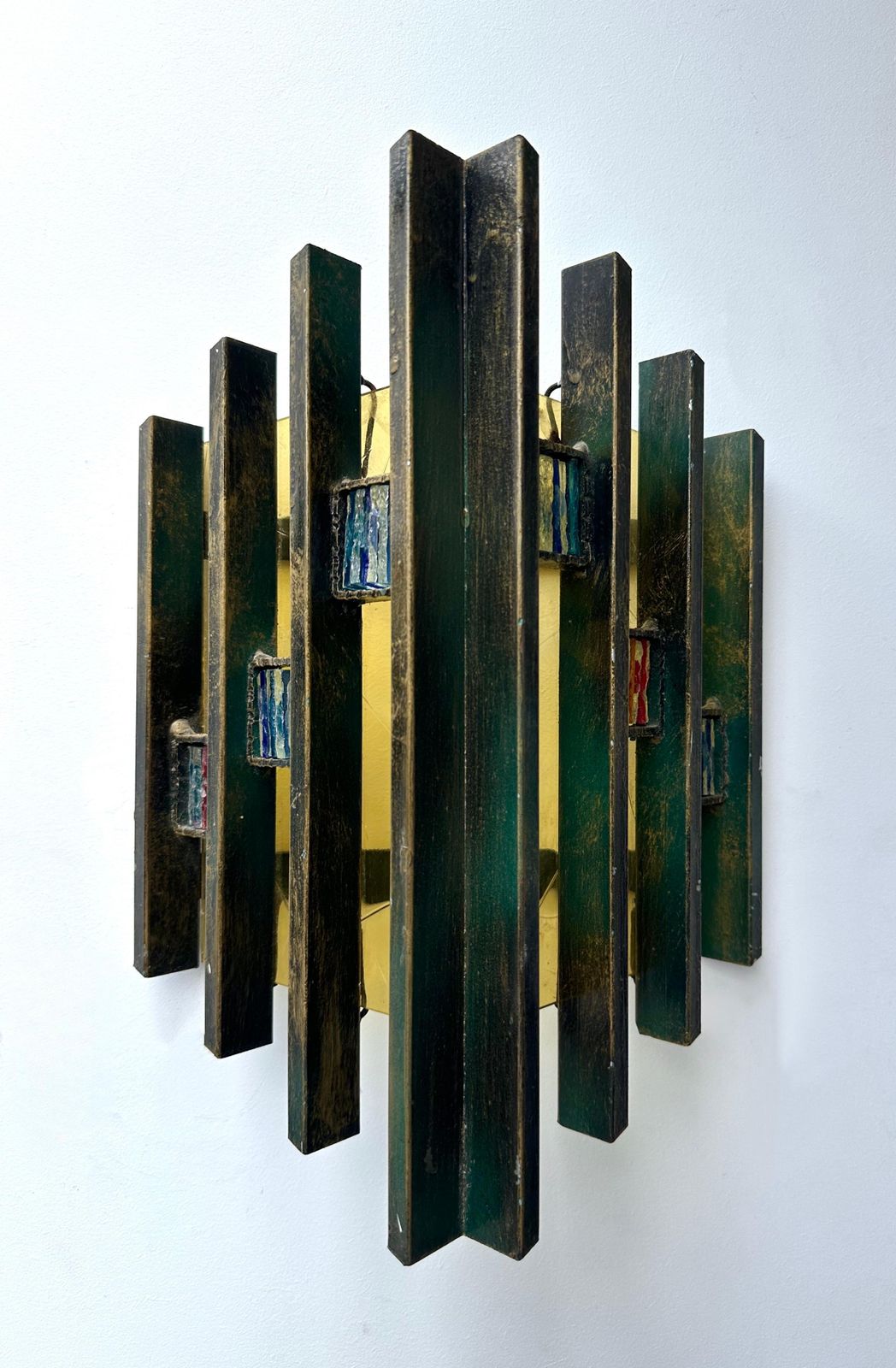 Pair Of Hammered Glass Gilt Iron Sconces By Biancardi, Italy, 1970s photo furniture