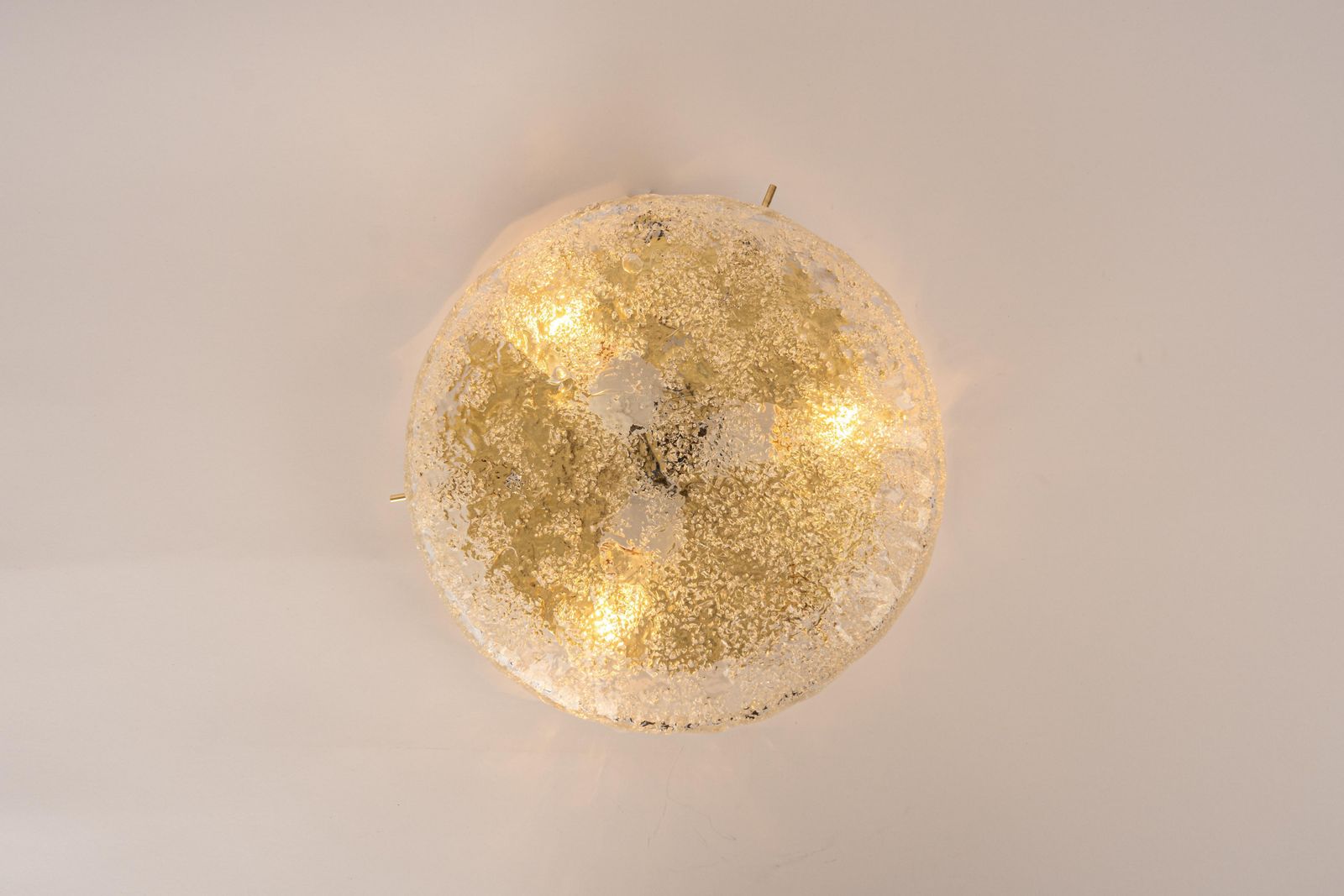 1 Of 4 Large Brass Hillebrand Murano Glass Flush Mount, Germany, 1970s photo vinterior