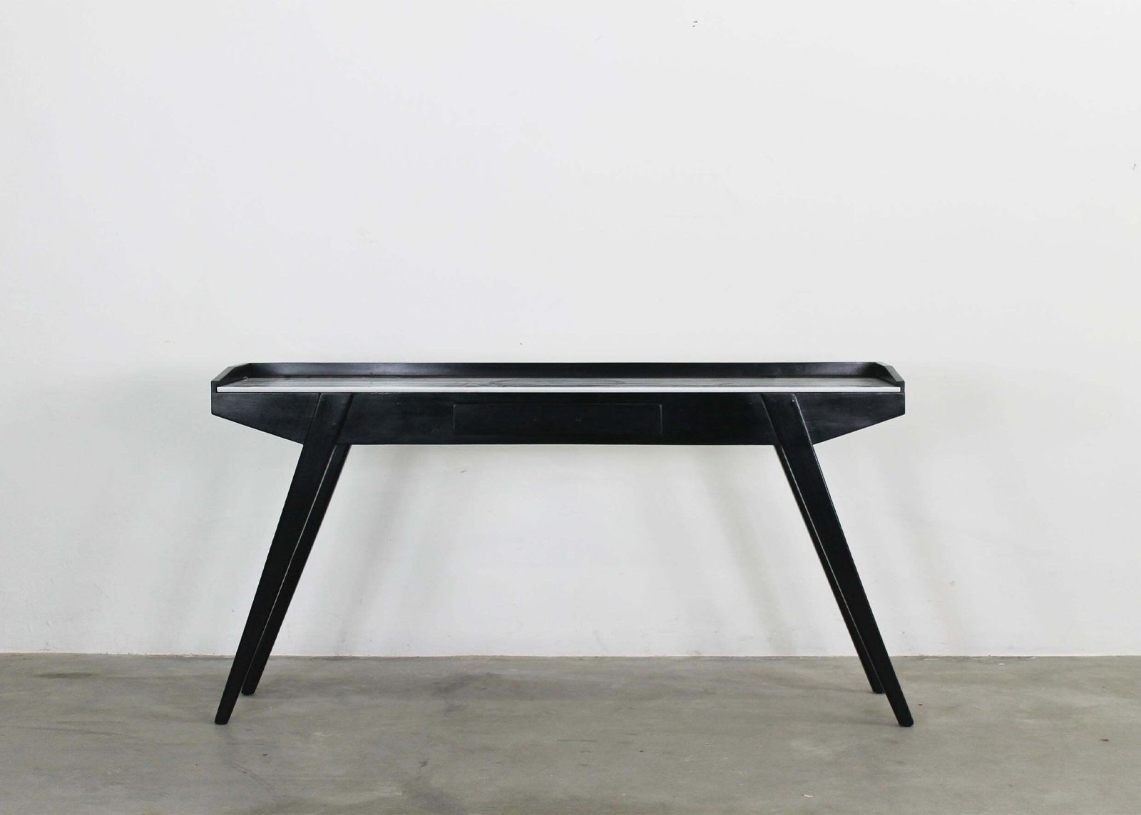 Mid Century Modern Console Table In Black Lacquered Wood And Marble 1950s photo furniture