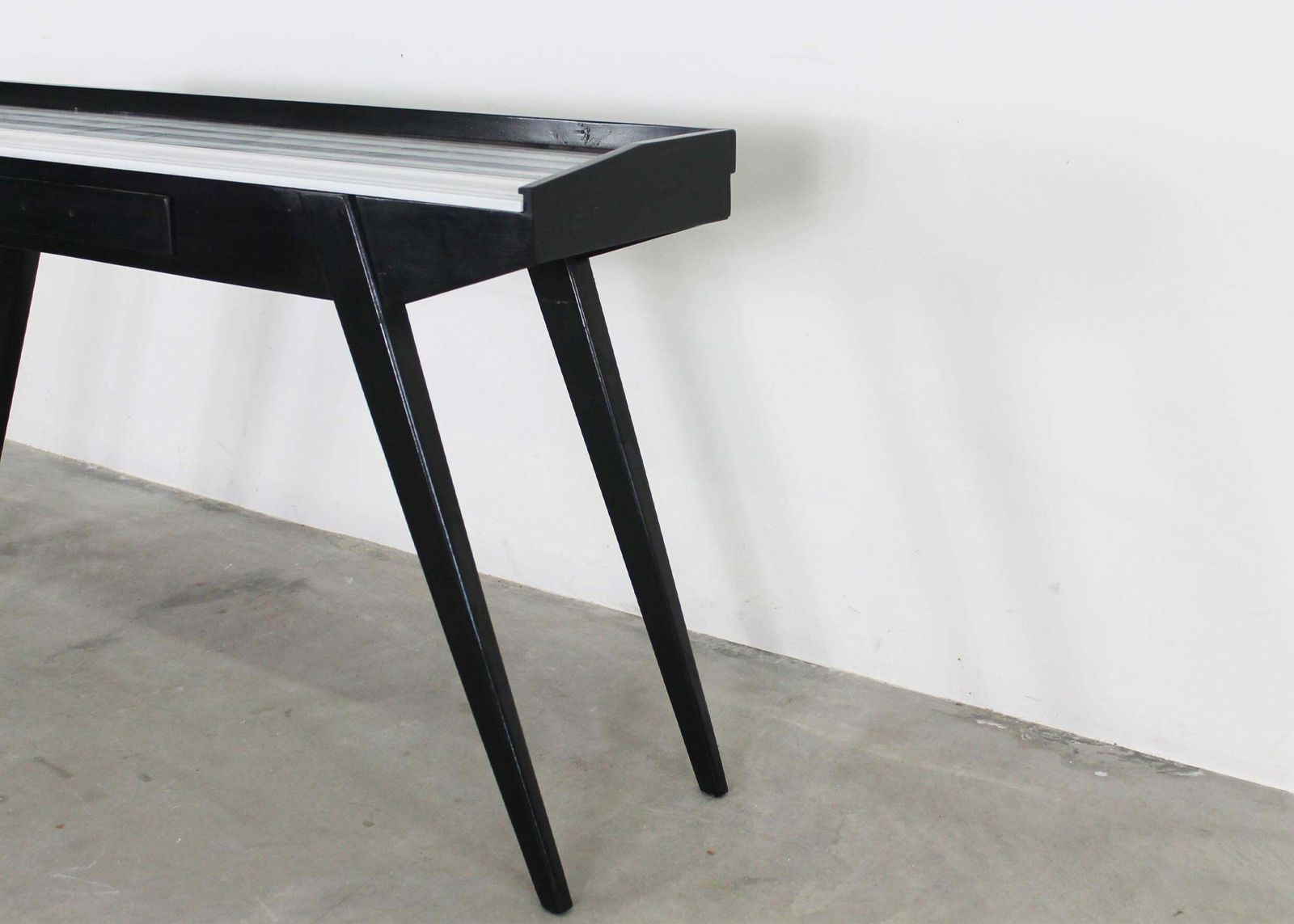 Mid Century Modern Console Table In Black Lacquered Wood And Marble 1950s photo buy