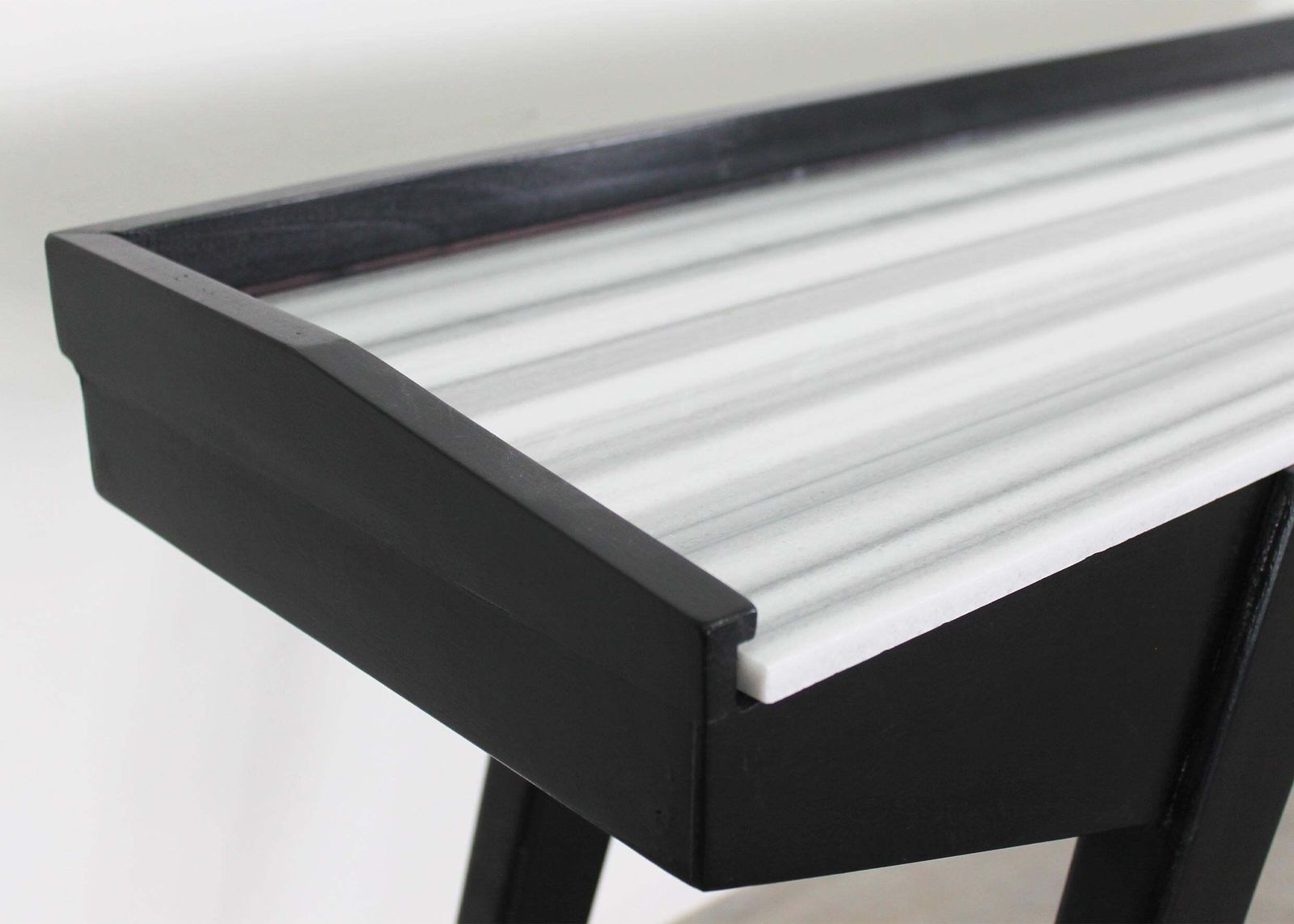 Mid Century Modern Console Table In Black Lacquered Wood And Marble 1950s photo vintage