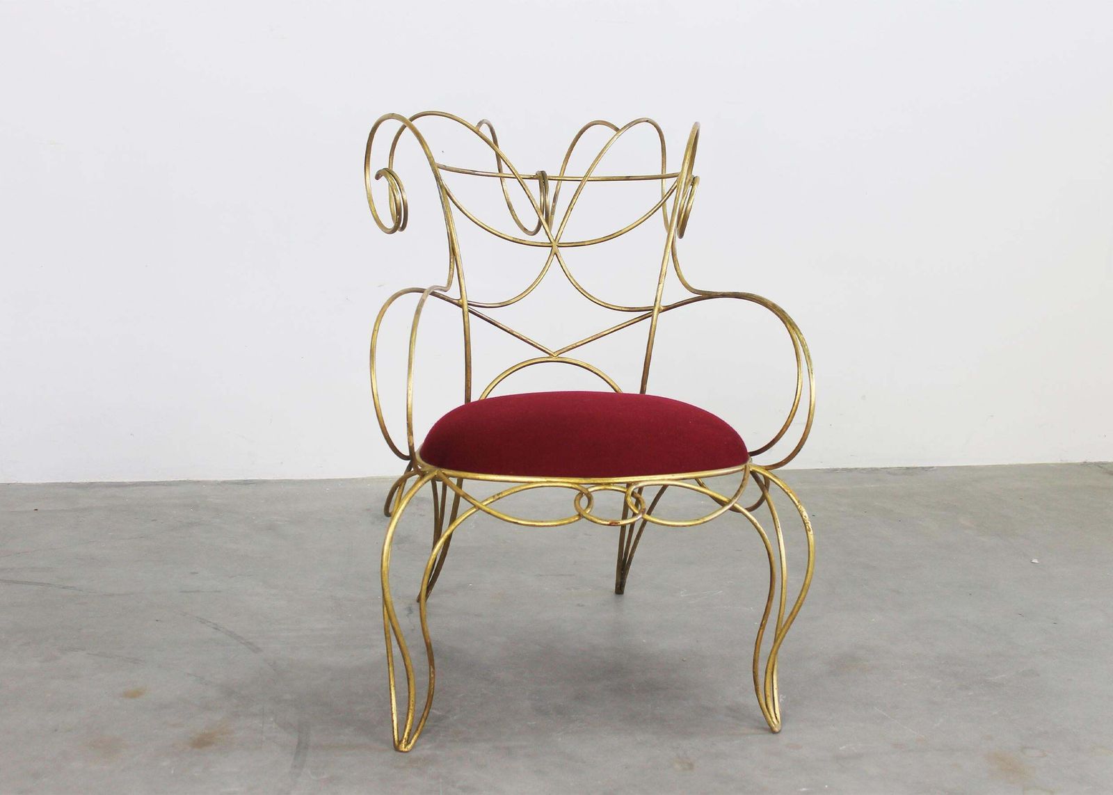 Andrè Dubreuil Ram Armchair In Iron And Red Velvet By Ceccotti 1990s photo Furniture