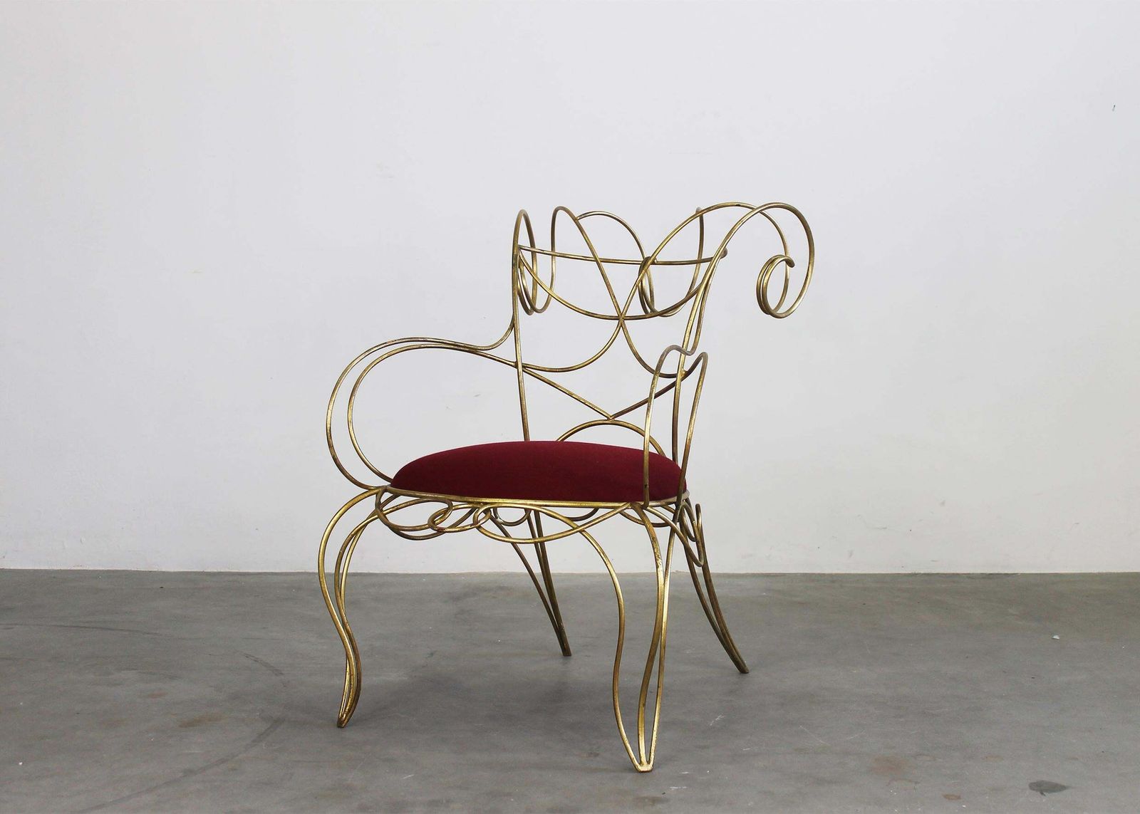 Andrè Dubreuil Ram Armchair In Iron And Red Velvet By Ceccotti 1990s photo 4334.0