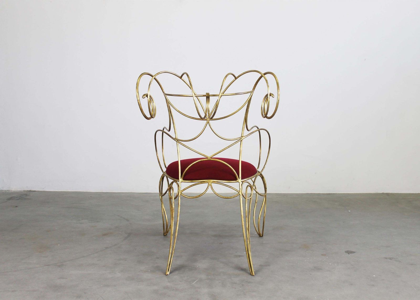 Andrè Dubreuil Ram Armchair In Iron And Red Velvet By Ceccotti 1990s photo buy