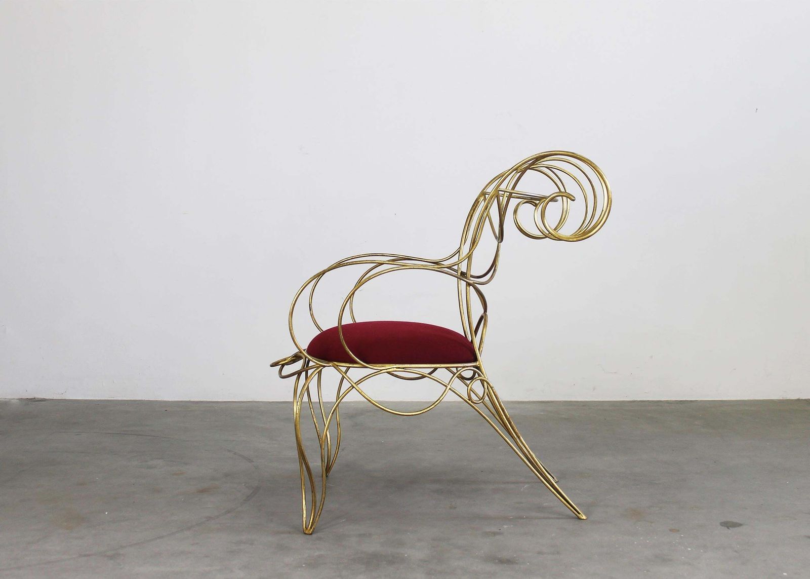 Furniture Andrè Dubreuil Ram Armchair In Iron And Red Velvet By Ceccotti 1990s photo