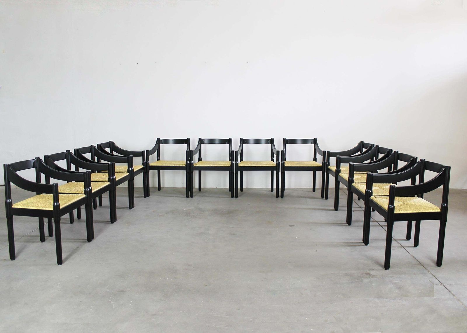 Vico Magistretti Set Of Twelve Black Carimate Chairs By Cassina 1960s photo furniture