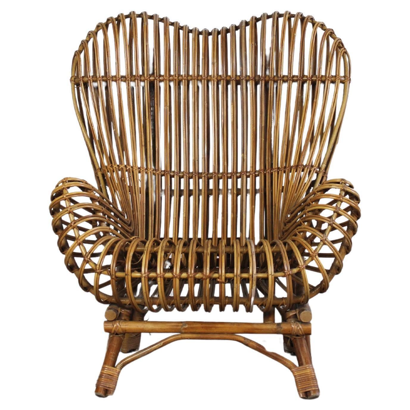 Franco Albini Gala Armchair In Rush And Rattan Cane By Bonacina 1951