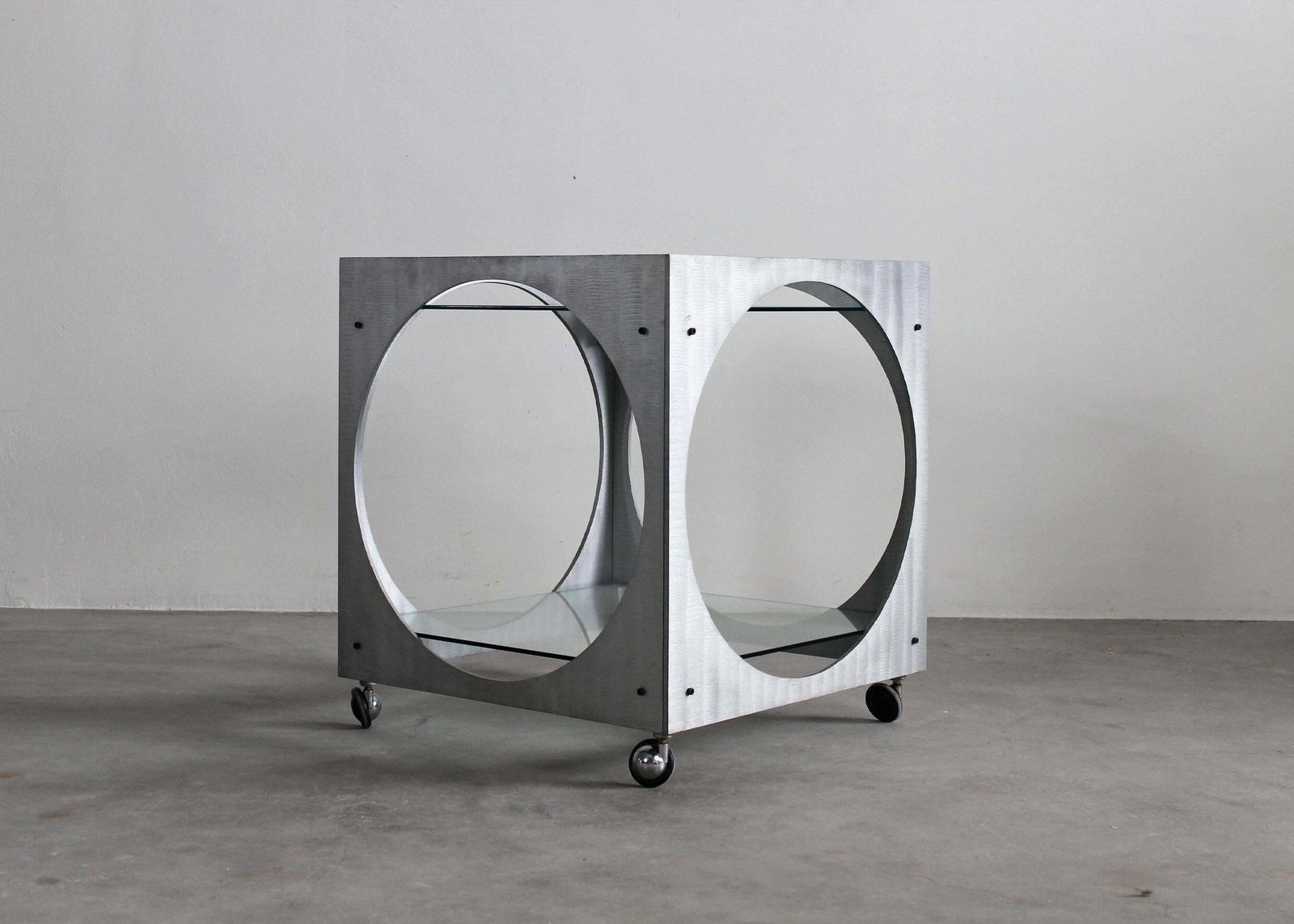 Lorenzo Burchiellaro Cart With Wheels In Metal And Glass Italian Manufacture 70s photo Furniture