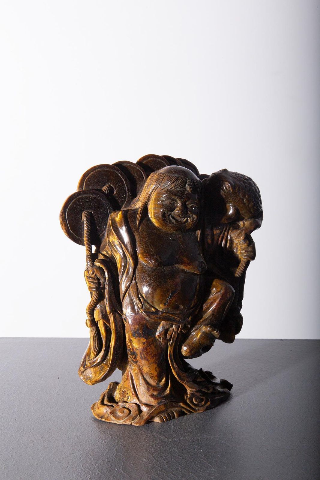 Budai Buddha Fine Wood Carving photo Art