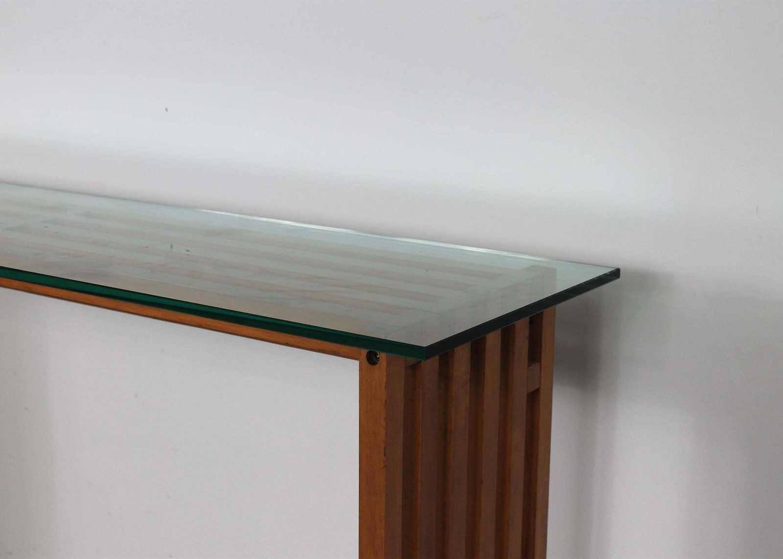 photo furniture Lella & Massimo Vignelli Ara Console Table In Wood And Glass By Driade 1970s