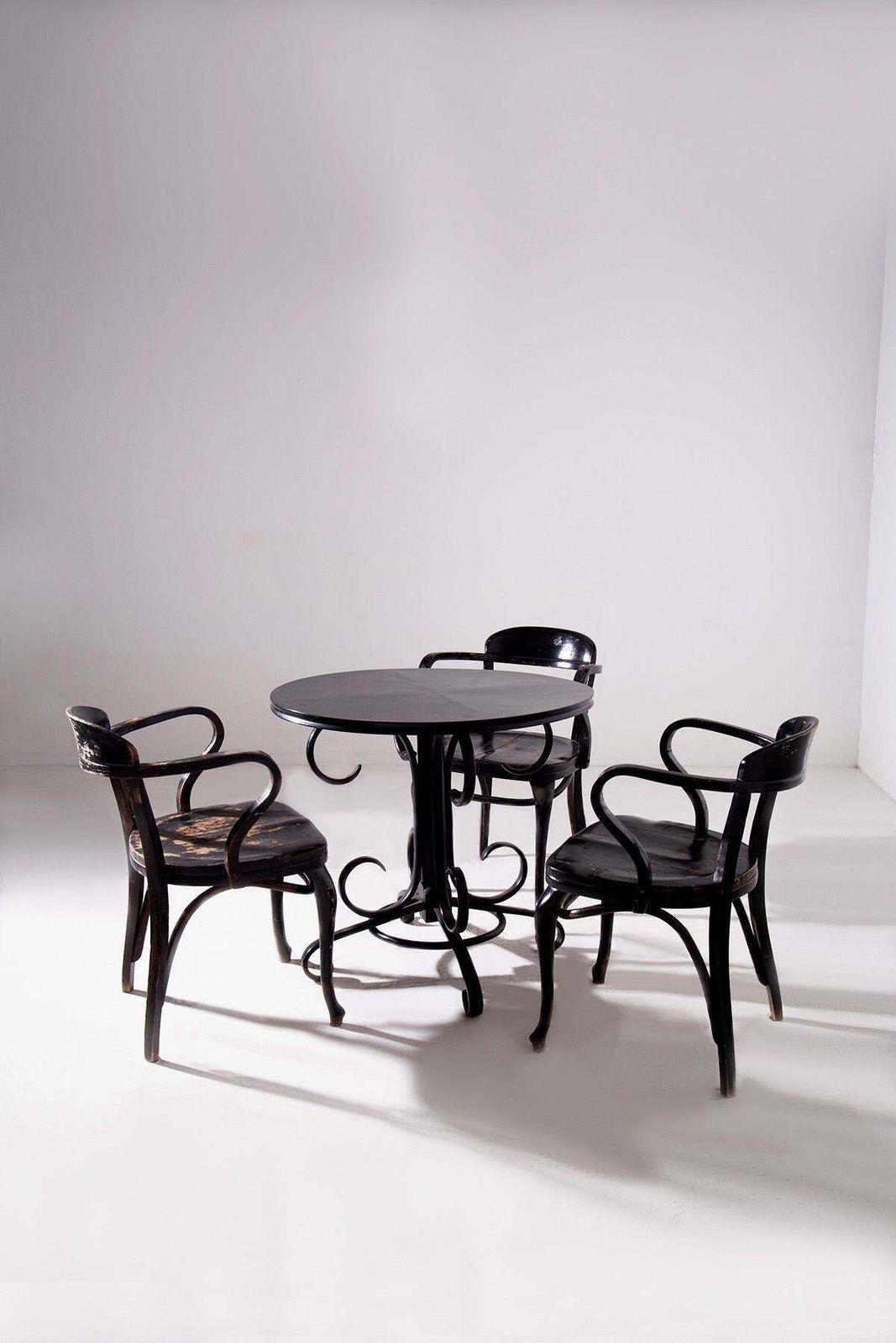 Set Of Three Chairs By Michael Thonet And Art Deco Table photo furniture