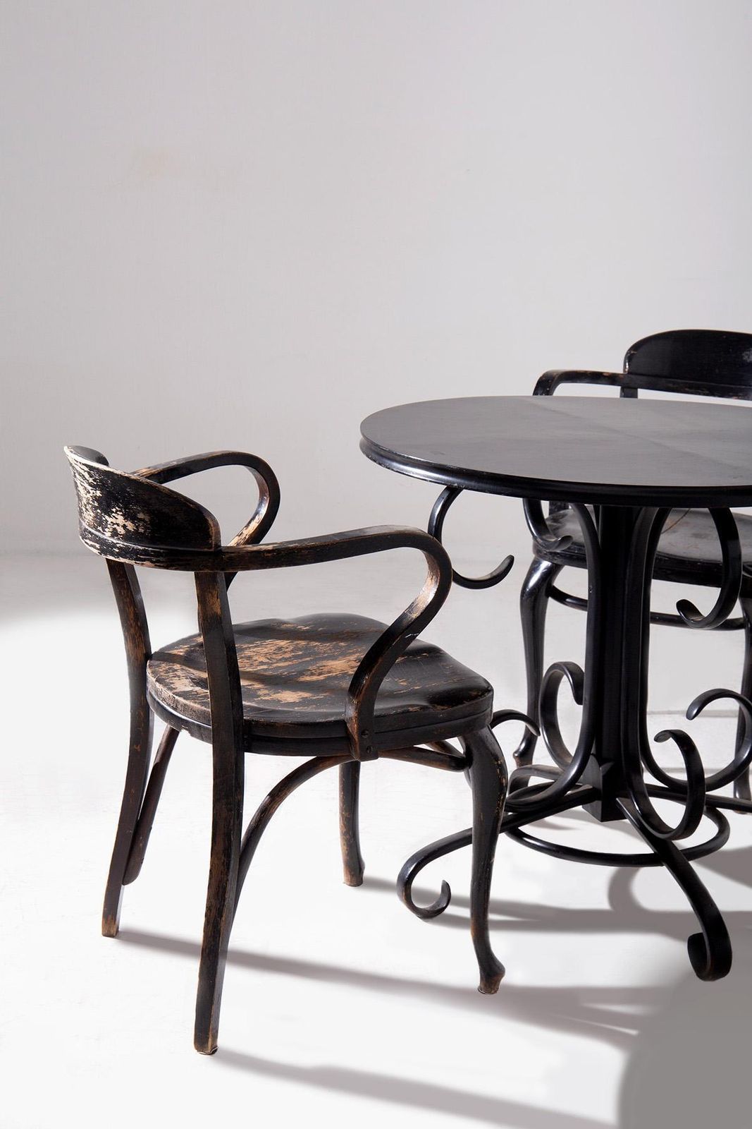 Set Of Three Chairs By Michael Thonet And Art Deco Table photo vinterior