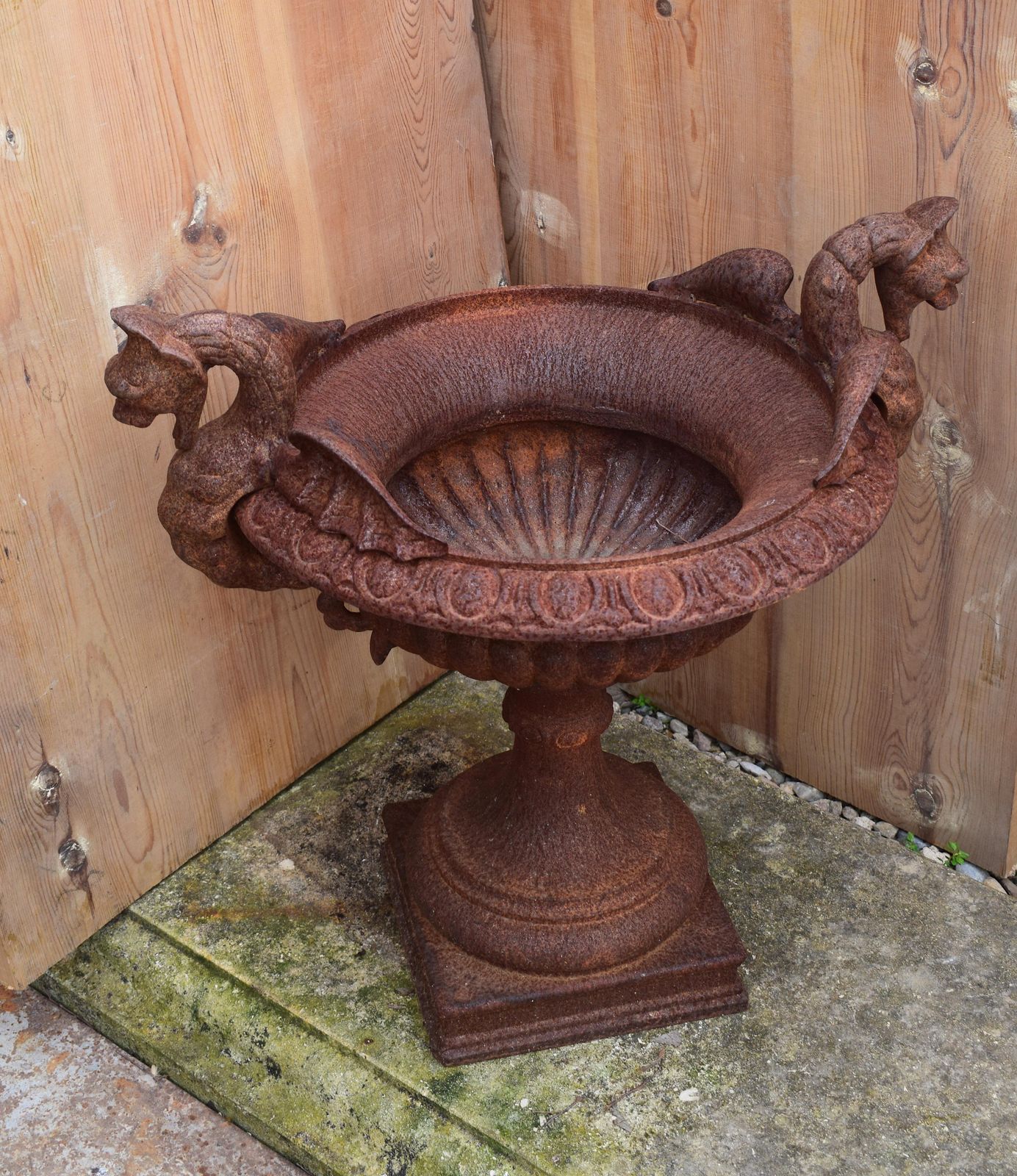 French 19th Century Cast Iron Garden Urn With Dragon Handles photo vintage