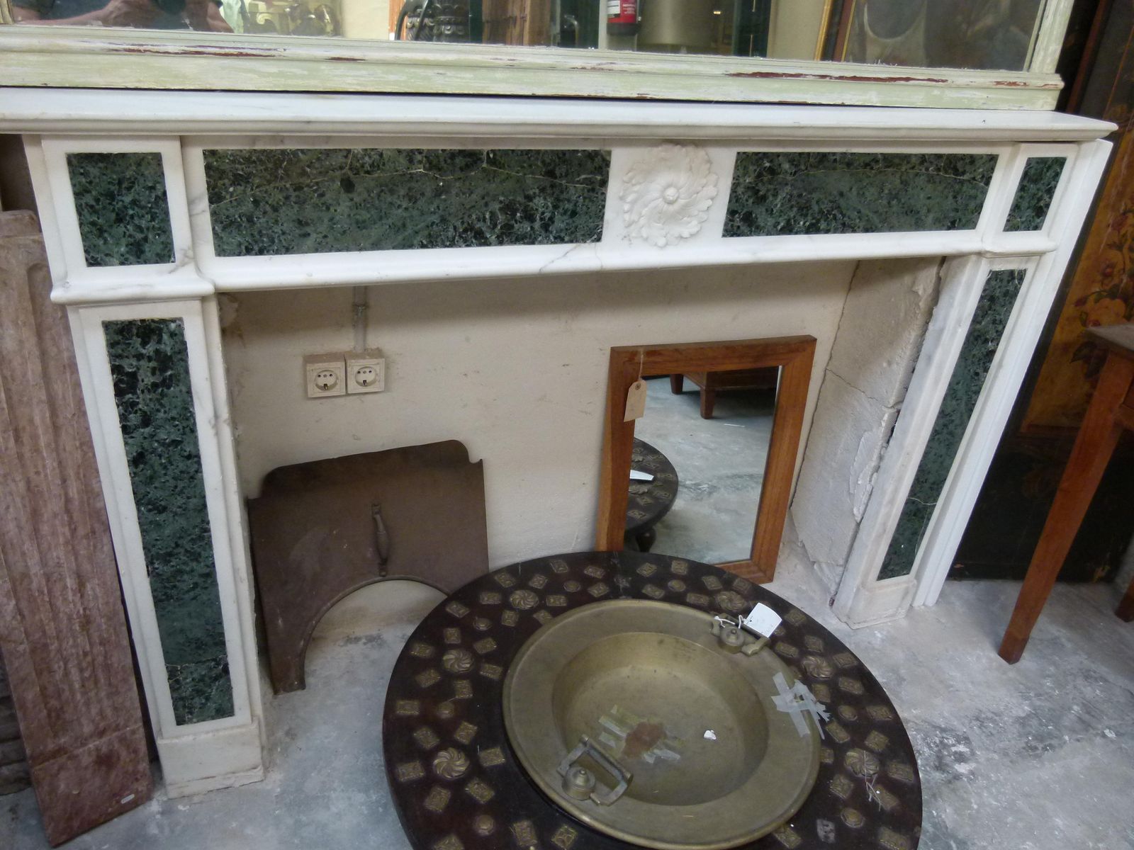 Louis XVI Style White And Green Marble Fireplace Mantel photo vinterior