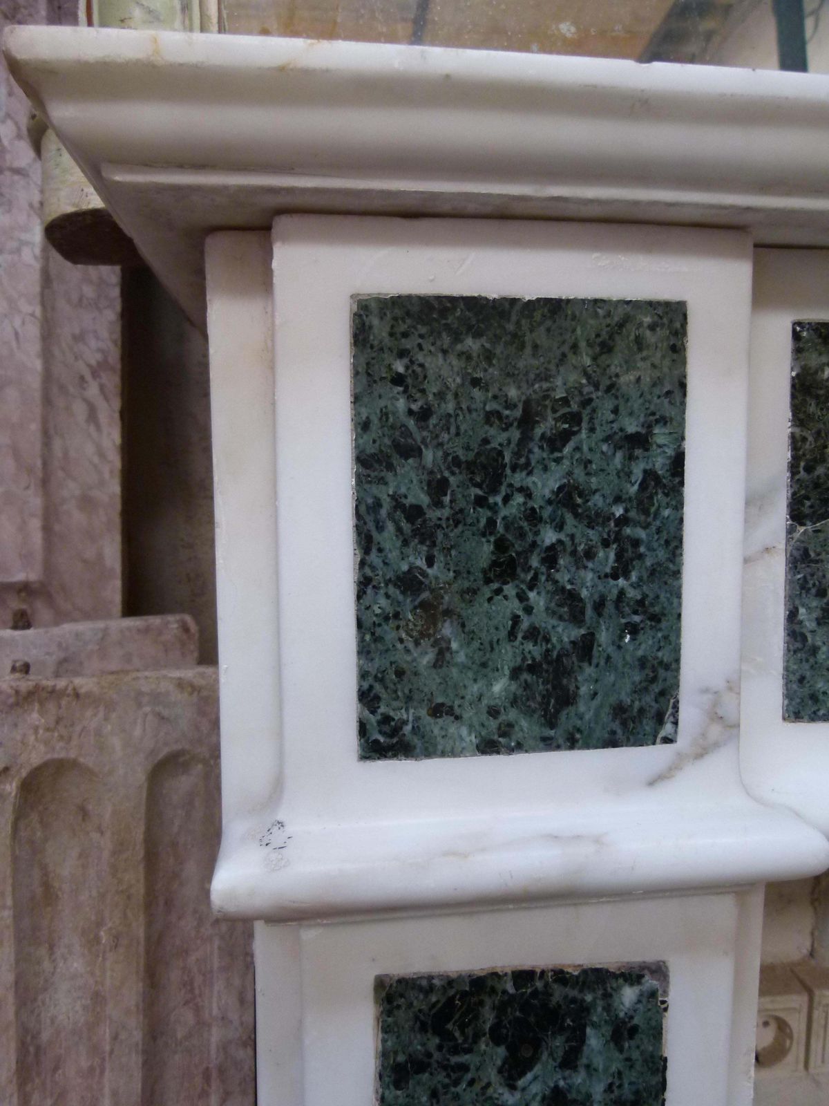Louis XVI Style White And Green Marble Fireplace Mantel photo vintage