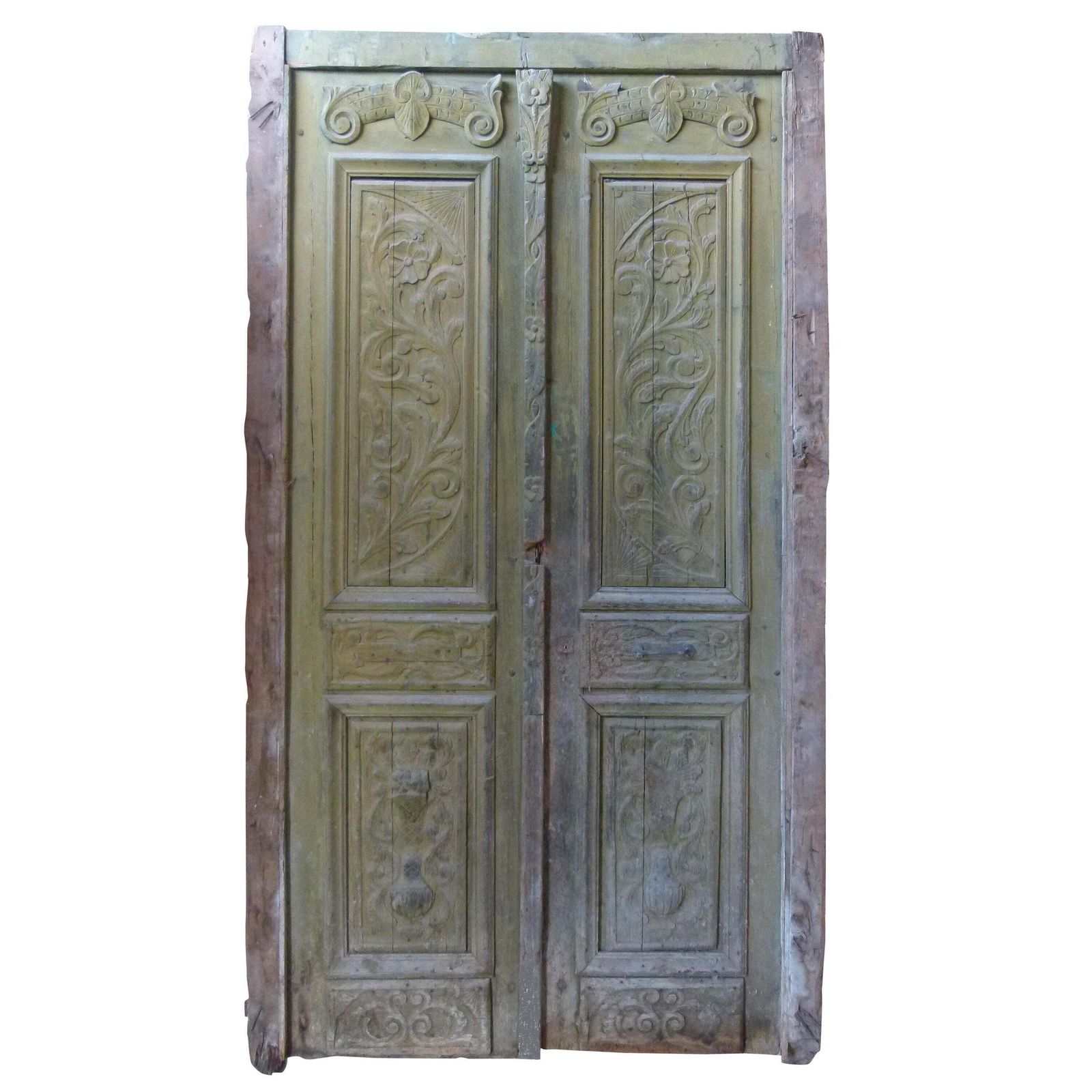19th Century Wooden Double Front Door In Art Nouveau Style
