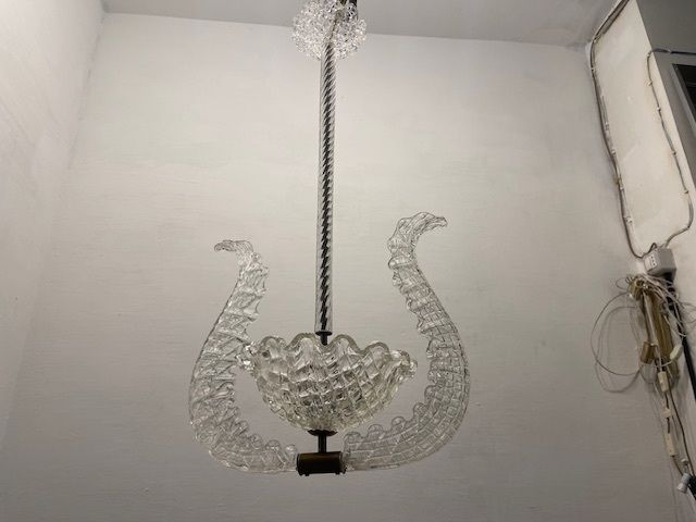 photo furniture Barovier Murano Glass Pendant Light, Italy, 1940s