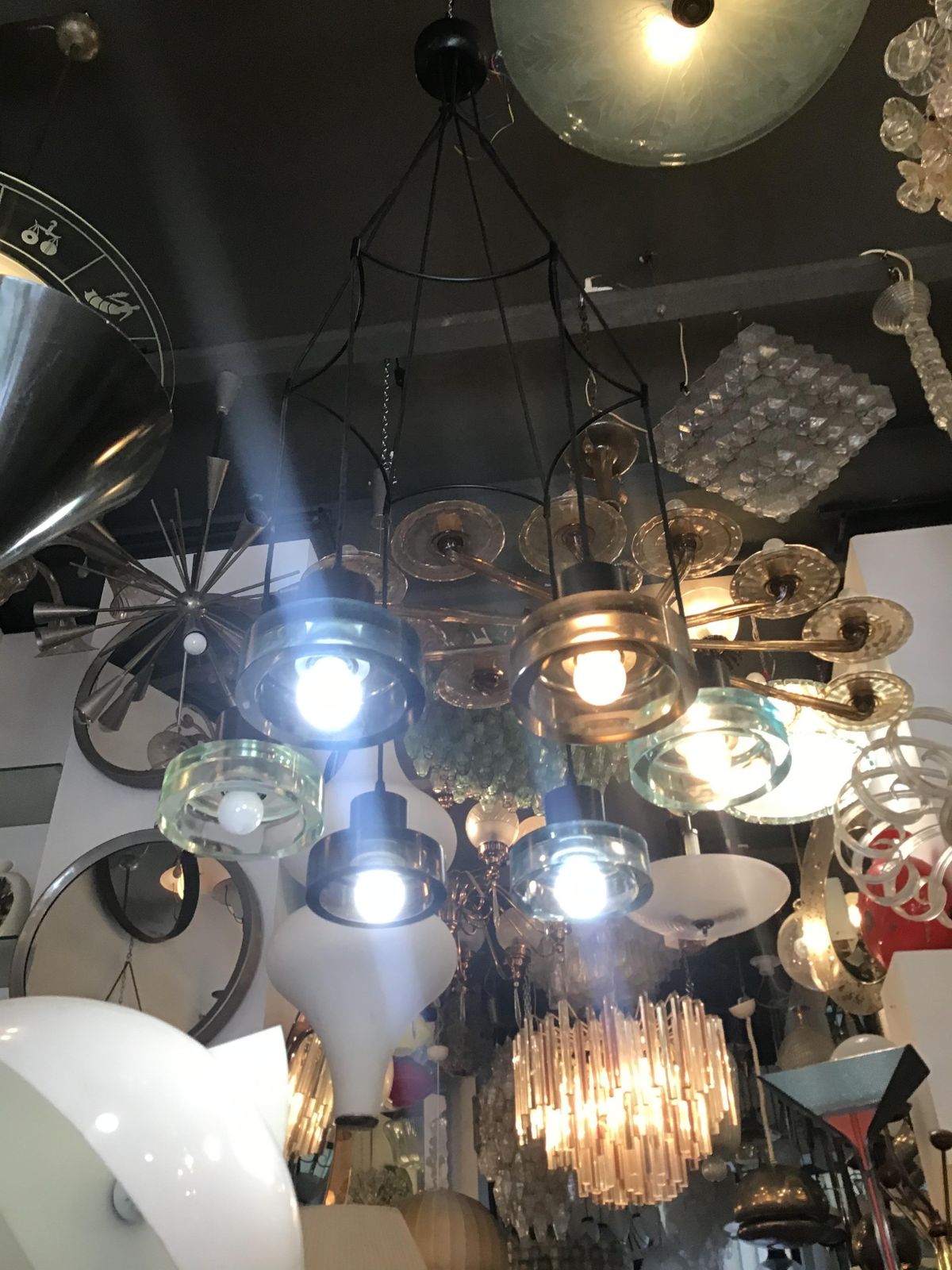 5309.0 Seguso Flavio Poli Chandelier N 6 Light Adjustable Glass Metal 1960 Italy photo