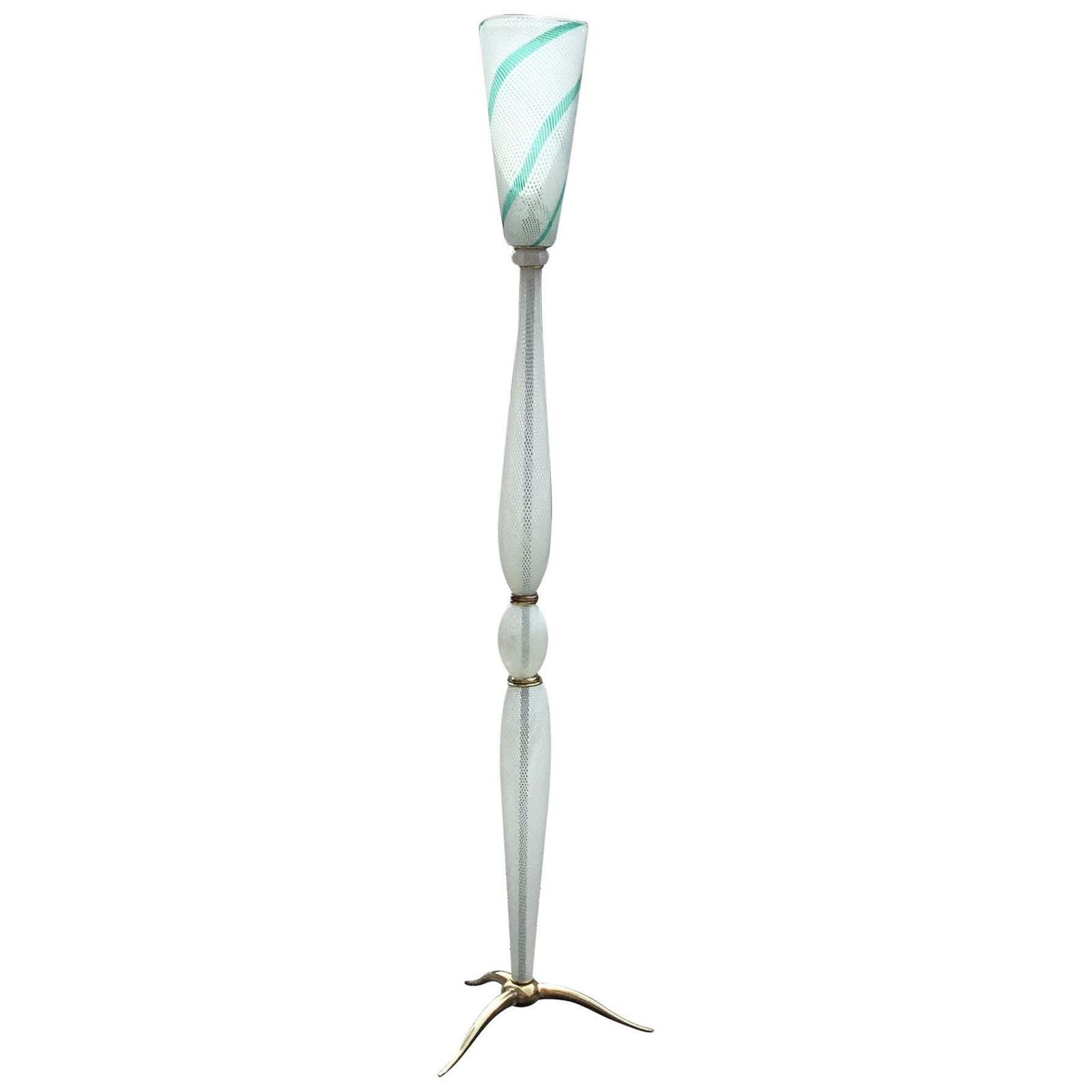 Venini Carlo Scarpa “ Filigrana “ Floor Lamp Murano Glass Brass 1930 Italy