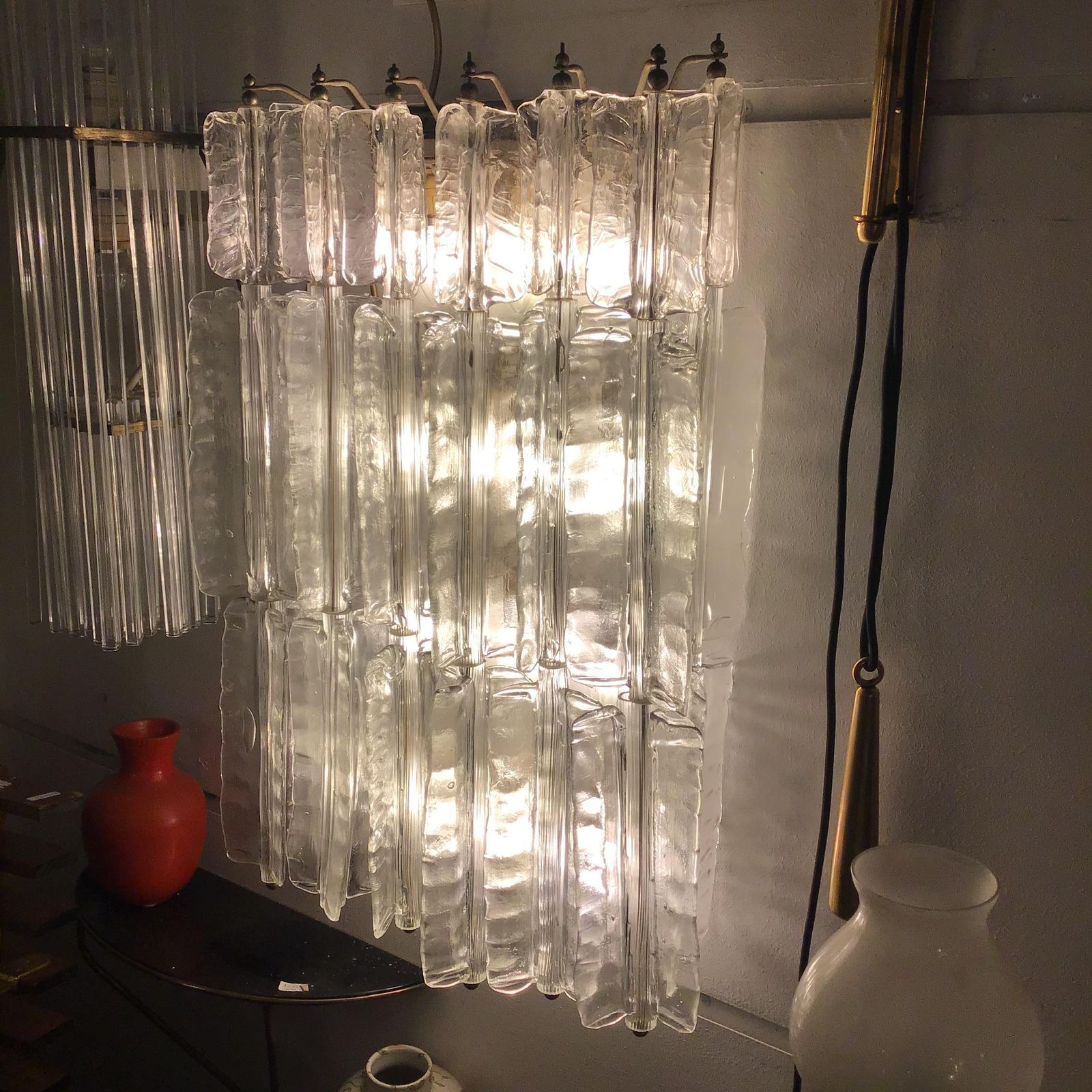 photo for sale Venini Toni Zuccheri Sconces Muranoglass Metal Crome Iron 1950 Italy