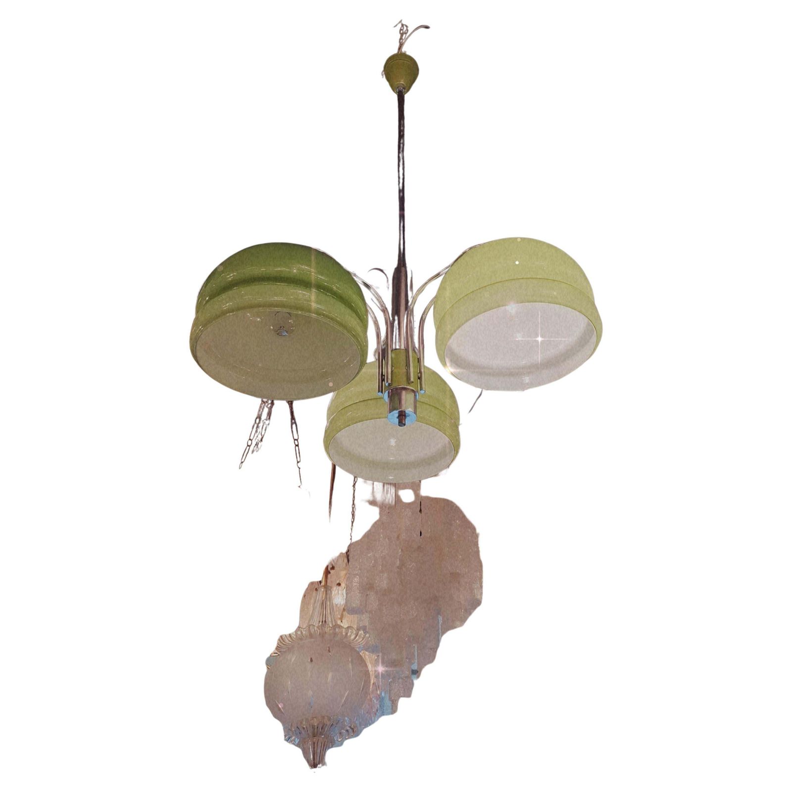 Stilnovo Chandelier N Tre Luci Vetro Incamiciato Metallo Cromato 1960 Italia