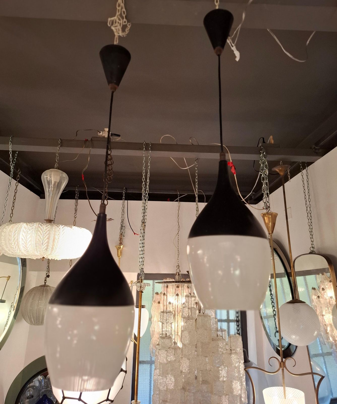 Stilnovo N 2 Chandelier Glass Brass ..1960 Italimetal 1950 Italy photo for sale