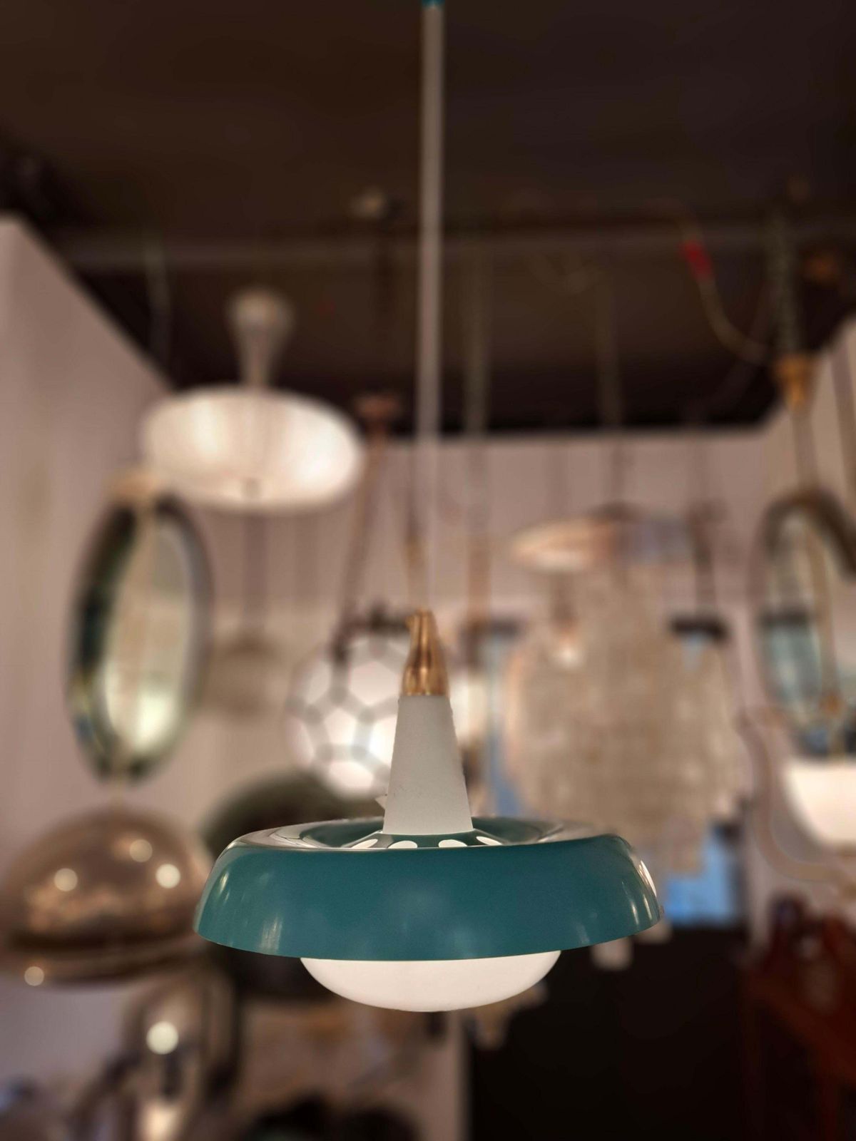 photo for sale Stilnovo Chandelier Opalineglass Brass Metal 1950 Italy